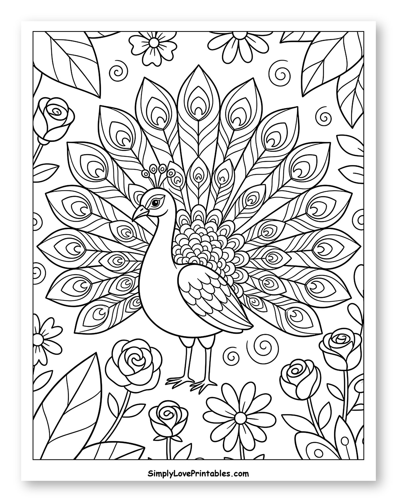 Majestic Peacock Surrounded by Floral Garden