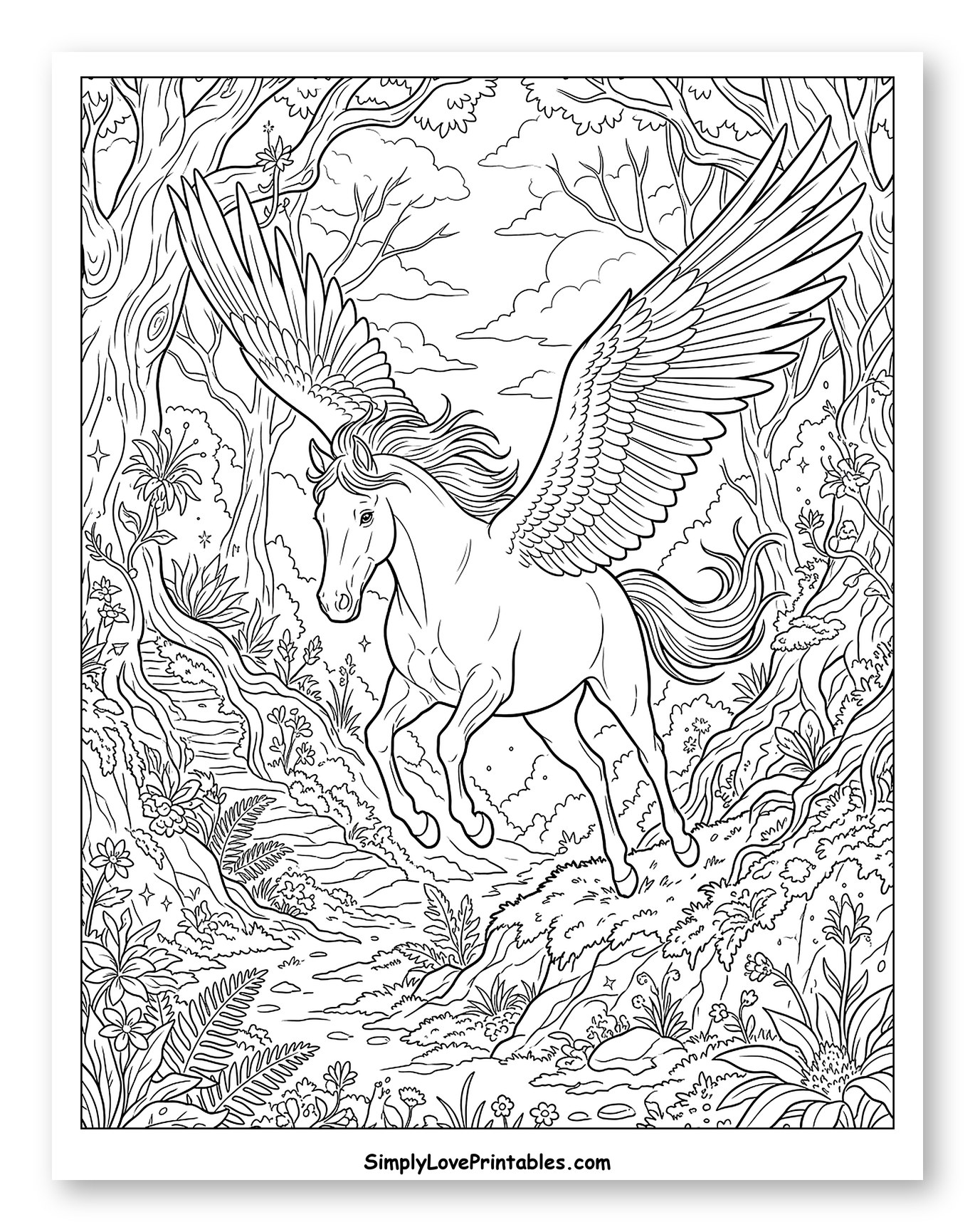 Majestic Pegasus in a Whimsical Forest