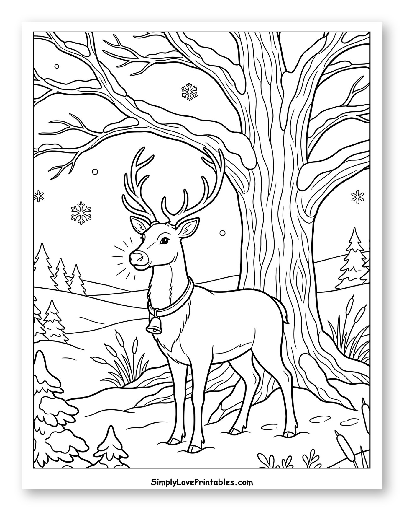 Majestic Reindeer by a Large Snowy Tree
