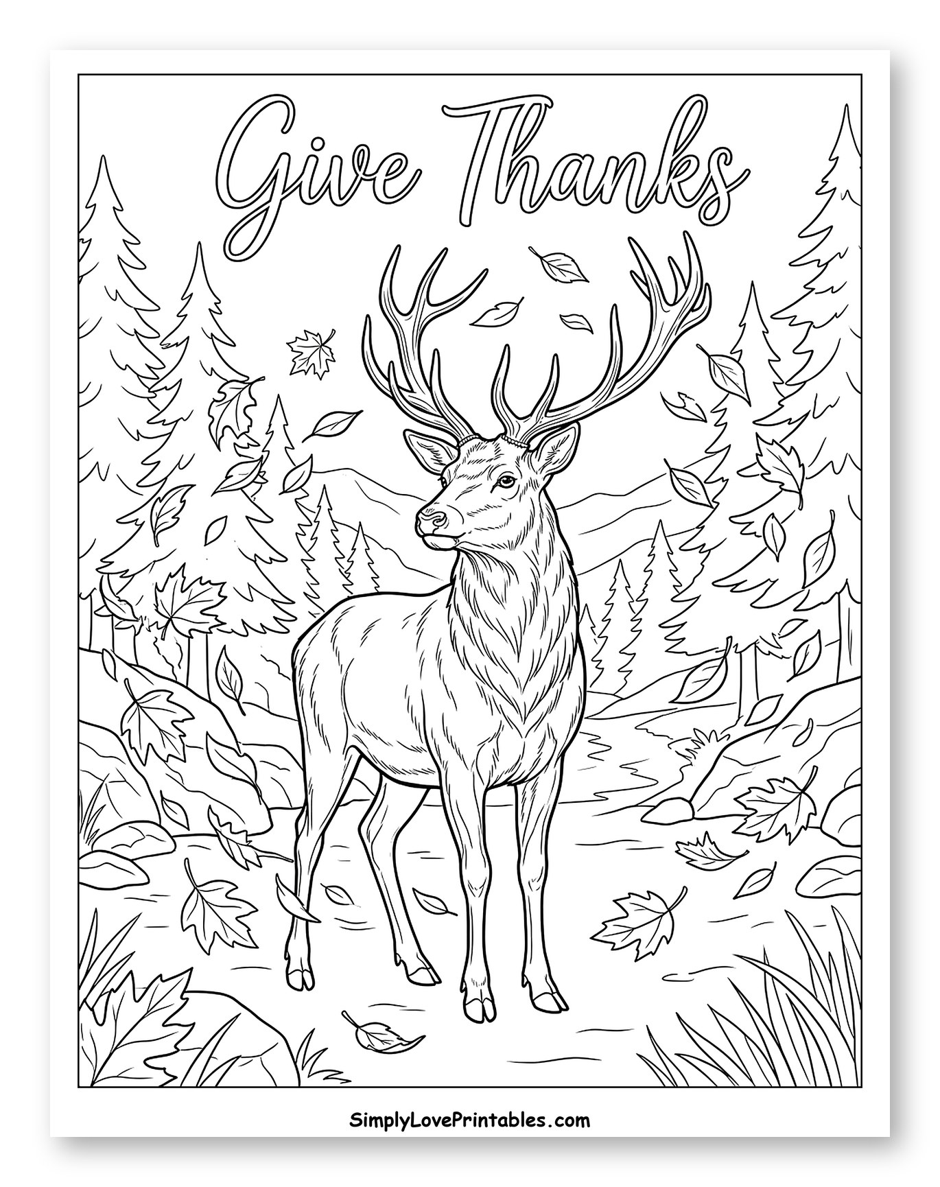 Majestic Stag in an Autumn Forest Coloring Sheet