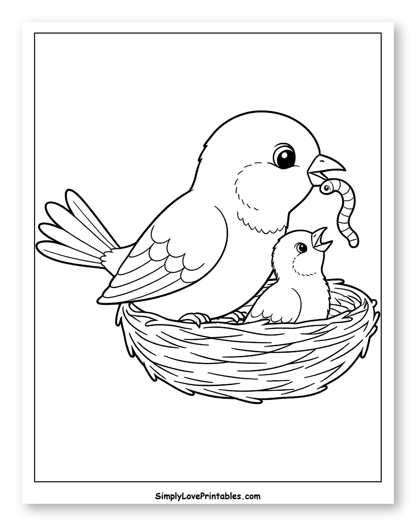 Mama Bird Feeding Baby in Nest