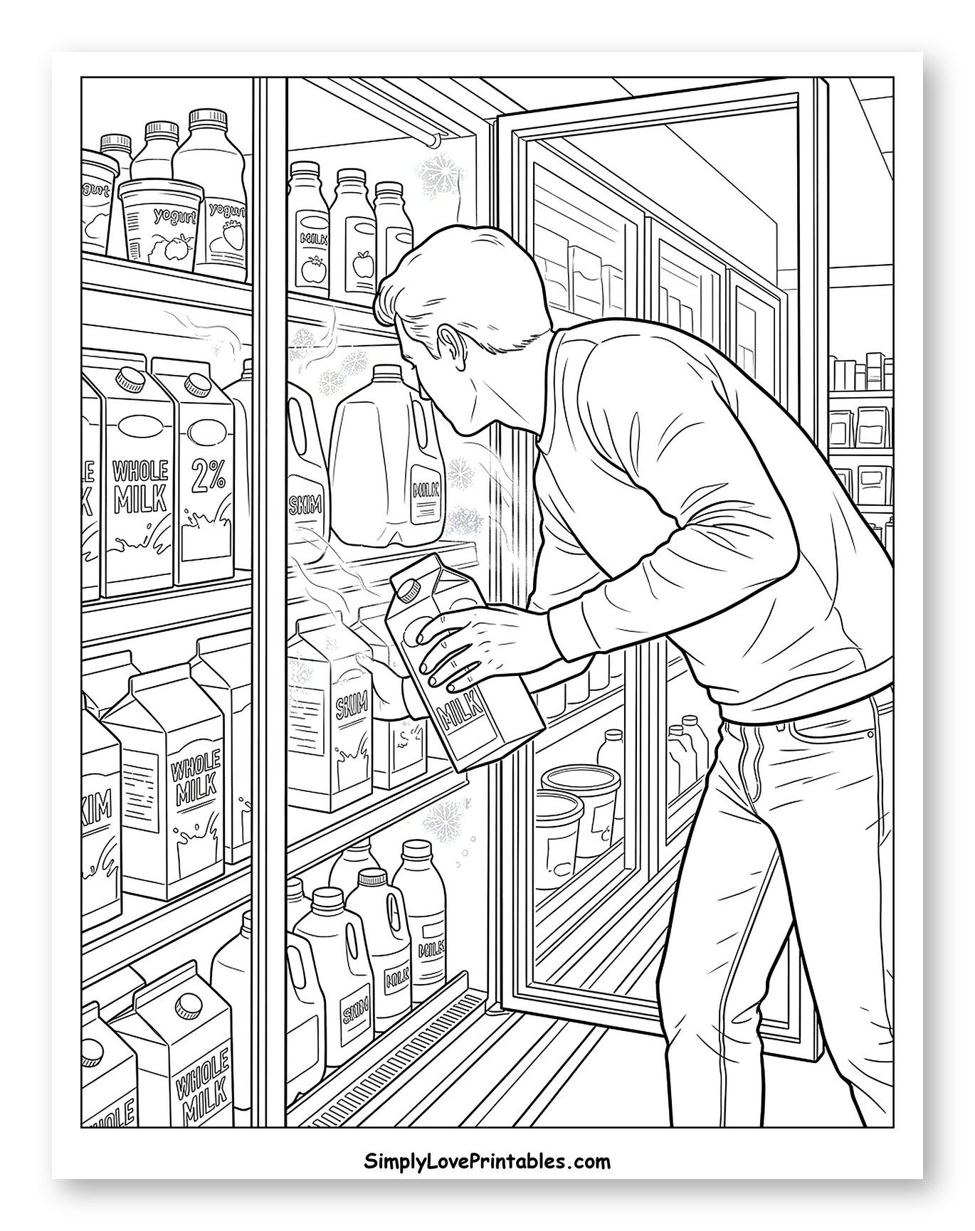 Man Choosing Milk From Refrigerator to Color