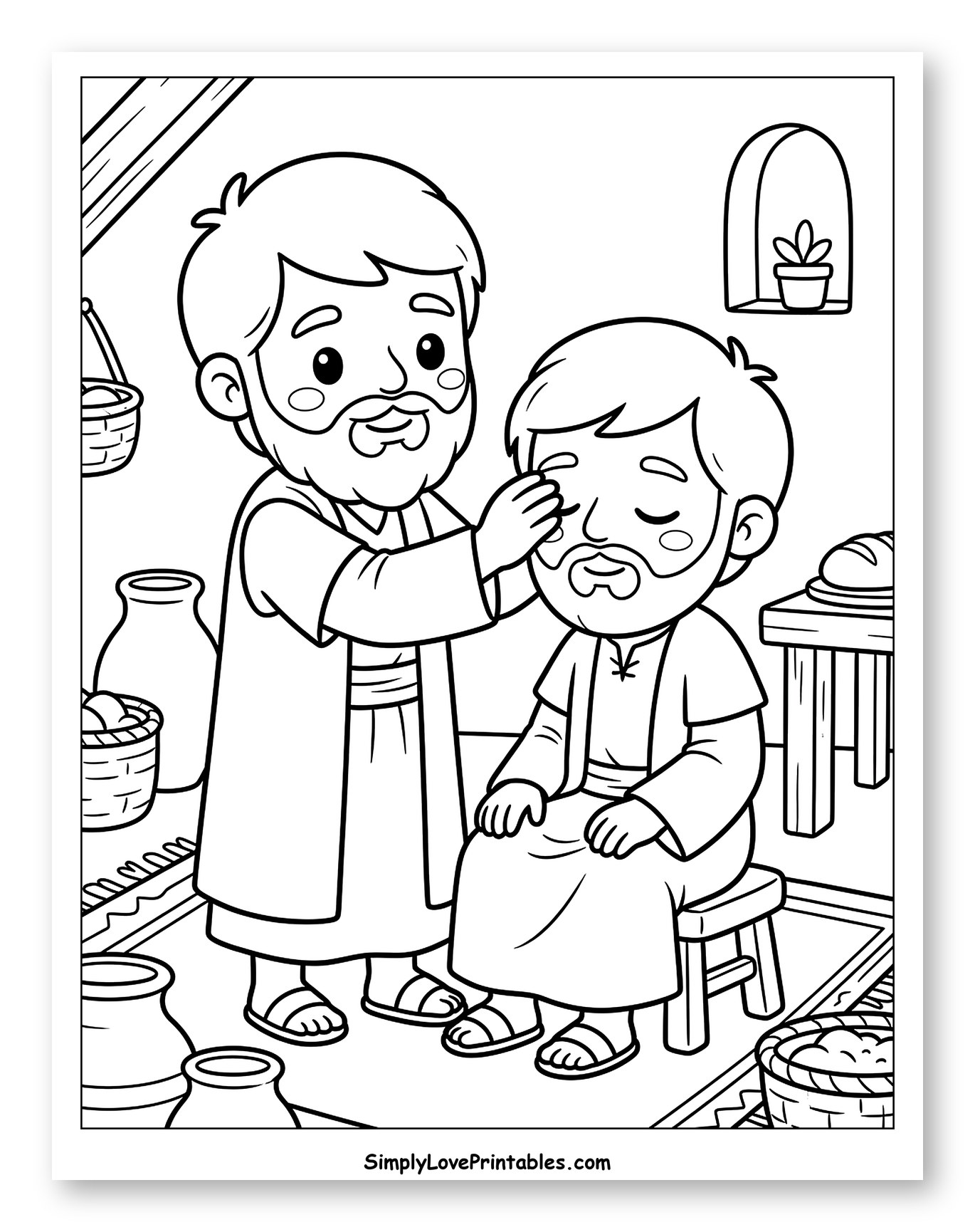 Man Healing Another Man's Eyes Coloring Sheet for Kids