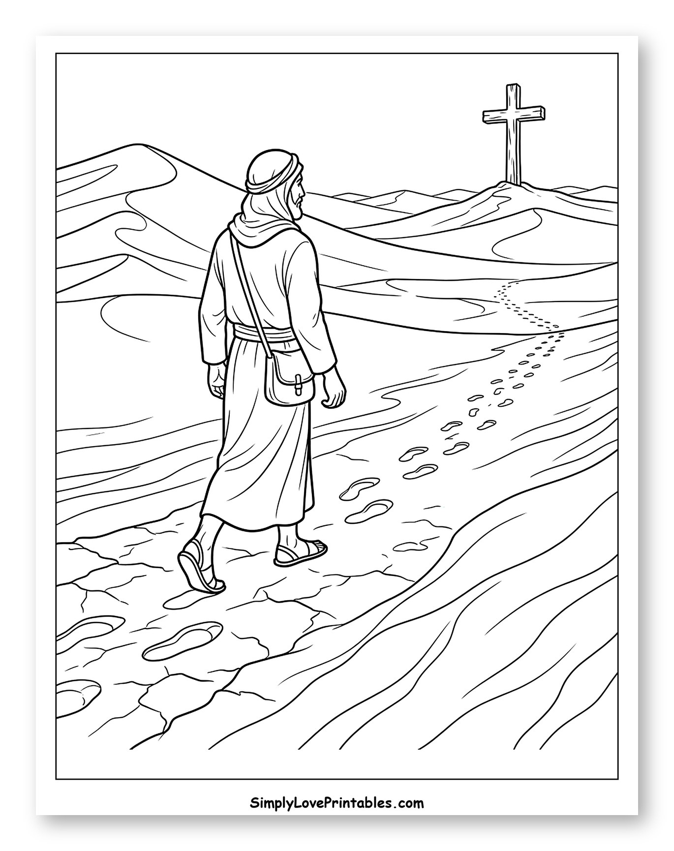 Man on Desert Path to Cross to Color