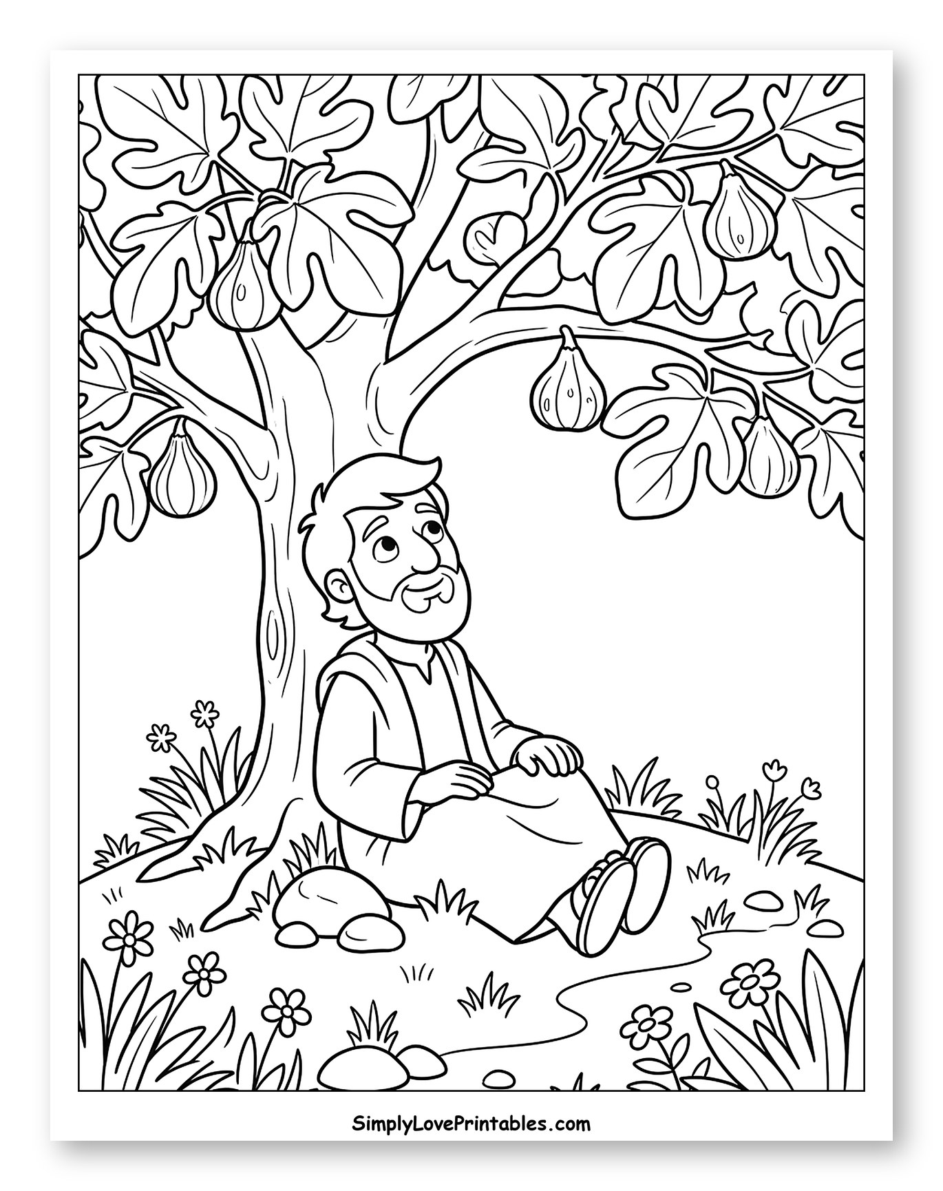 Man Resting Under a Fig Tree Coloring Sheet for Kids