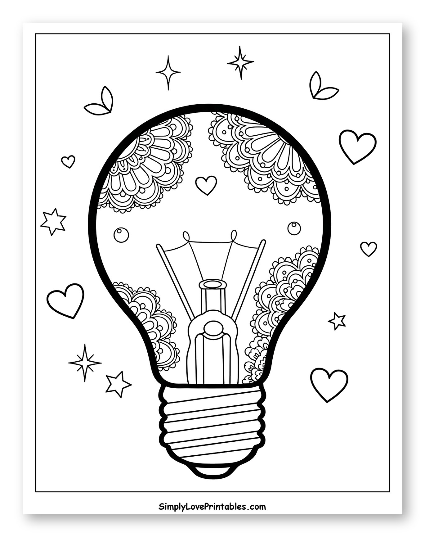 Mandala Patterned Light Bulb with Hearts and Stars