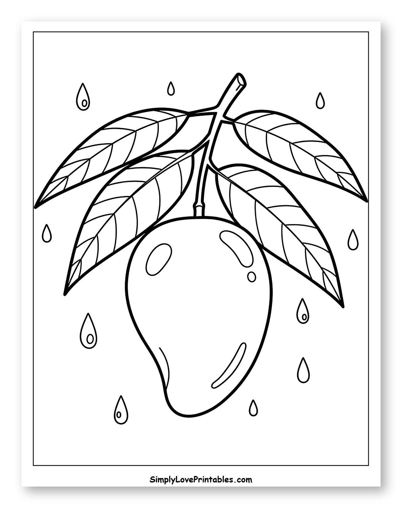 Mango on Branch with Raindrops