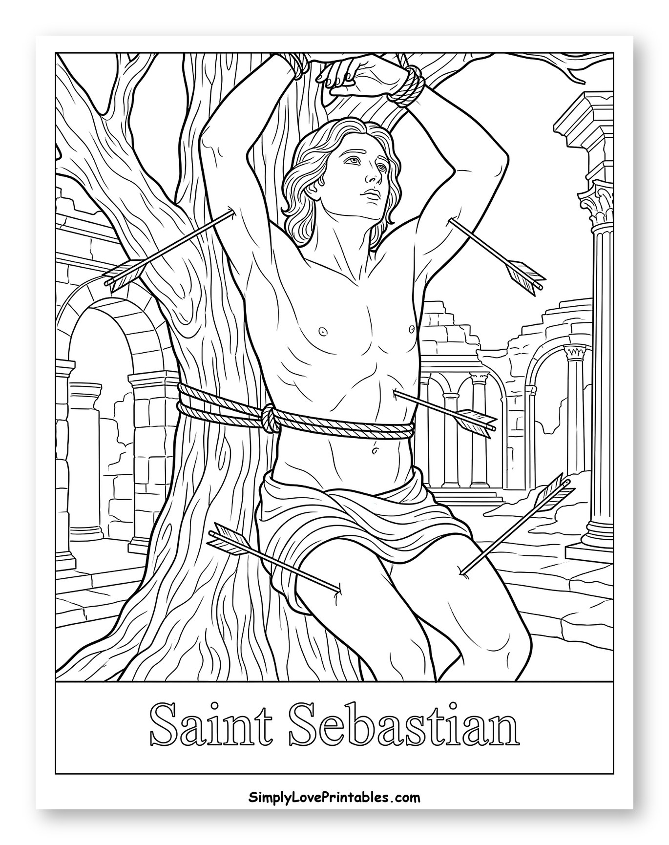 Martyred Saint Sebastian Tied to Tree
