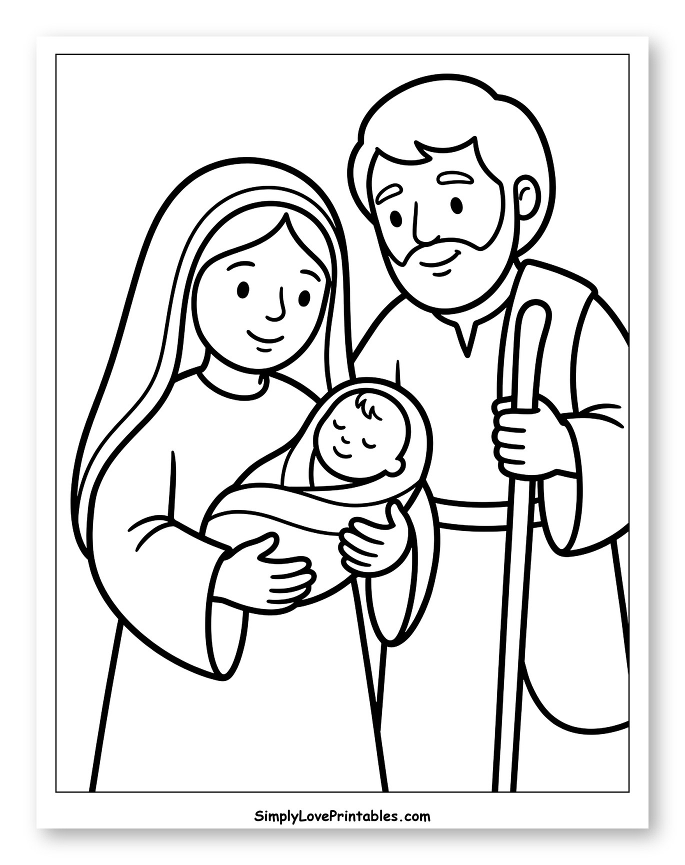 Mary and Joseph Holding Baby Jesus Coloring Page for Toddlers