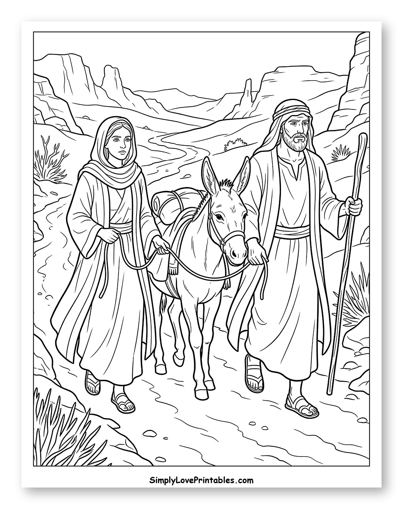 Mary and Joseph Traveling with a Donkey