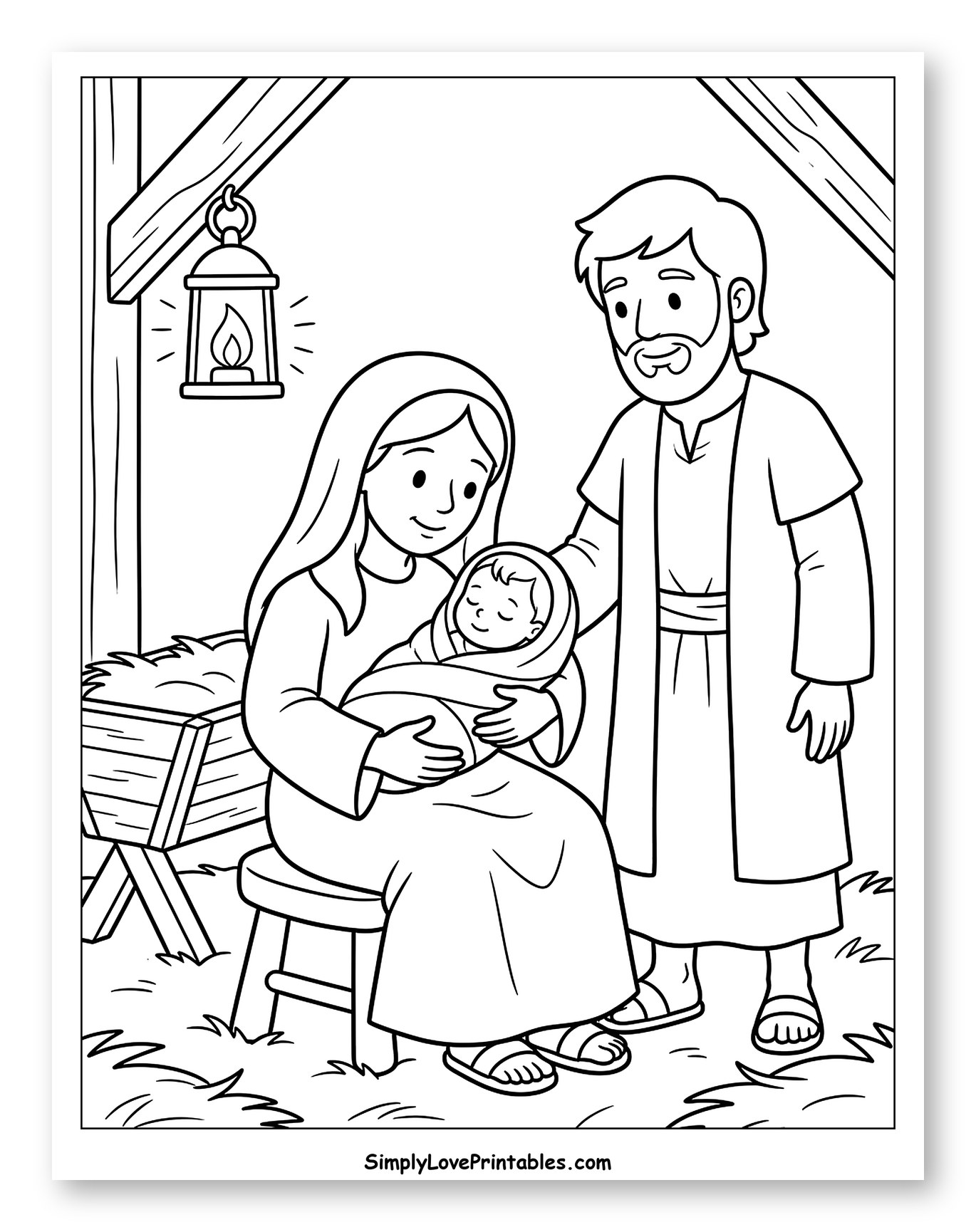 Mary Holding Baby Jesus with Joseph to Color for Kids