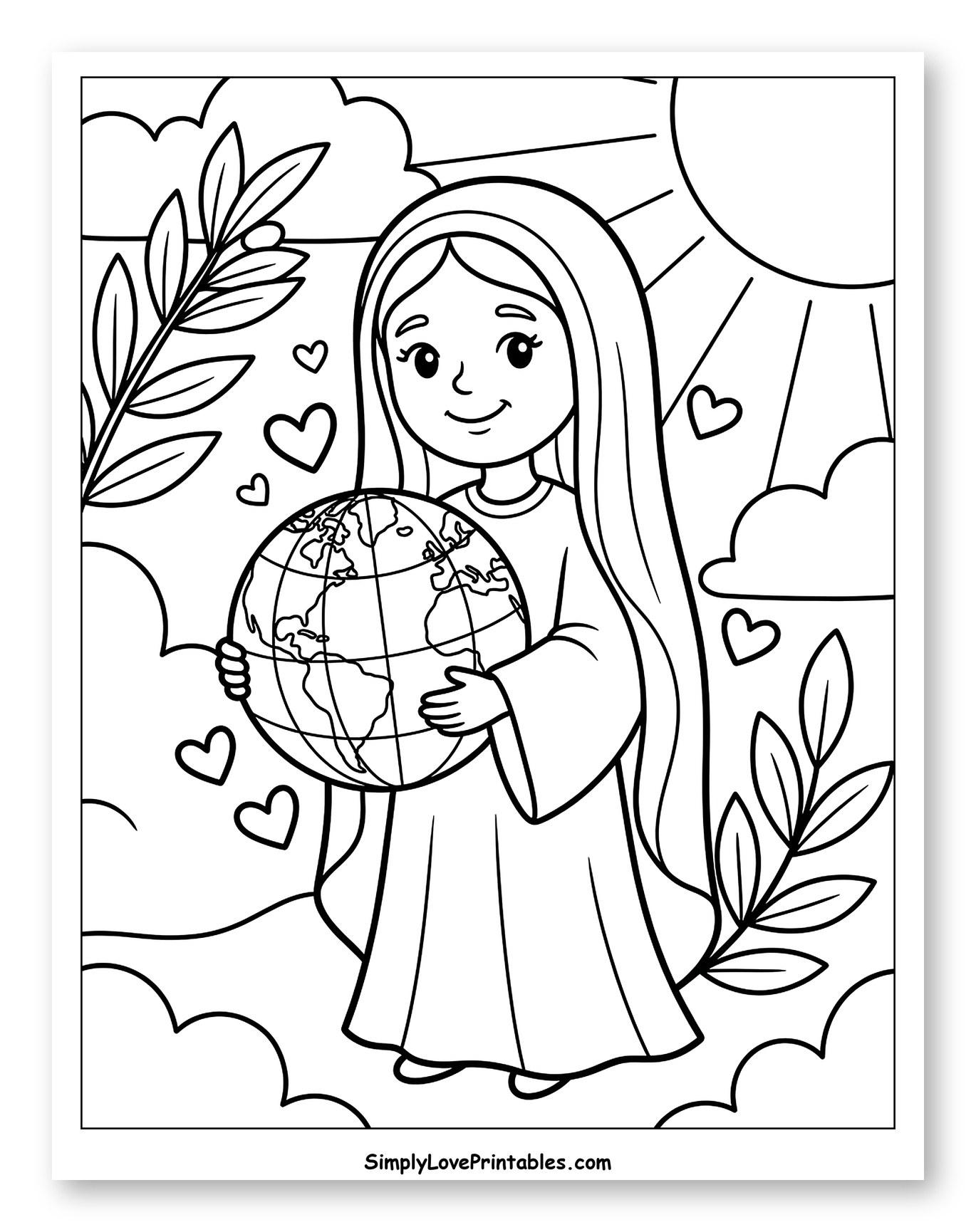 Mary Holding Earth with Sun and Clouds