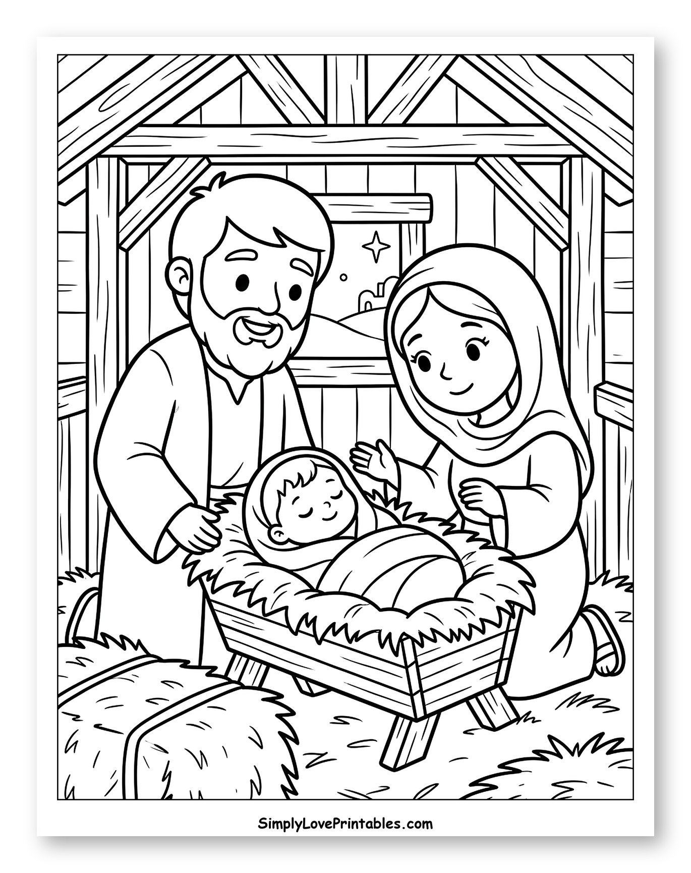 Mary, Joseph, and Baby Jesus in Manger