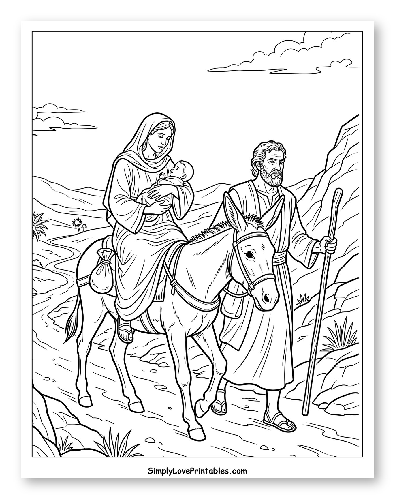 Mary, Joseph, and Baby Jesus Journey to Color