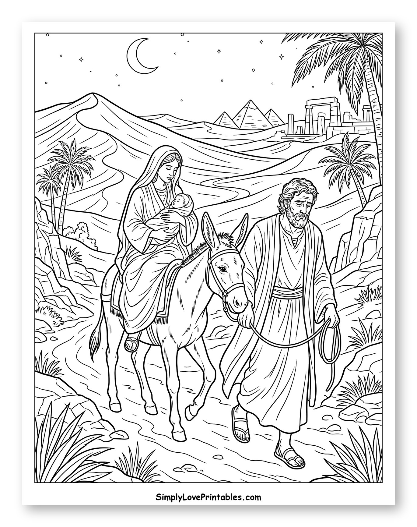 Mary, Joseph, and Baby Jesus Journeying to Egypt