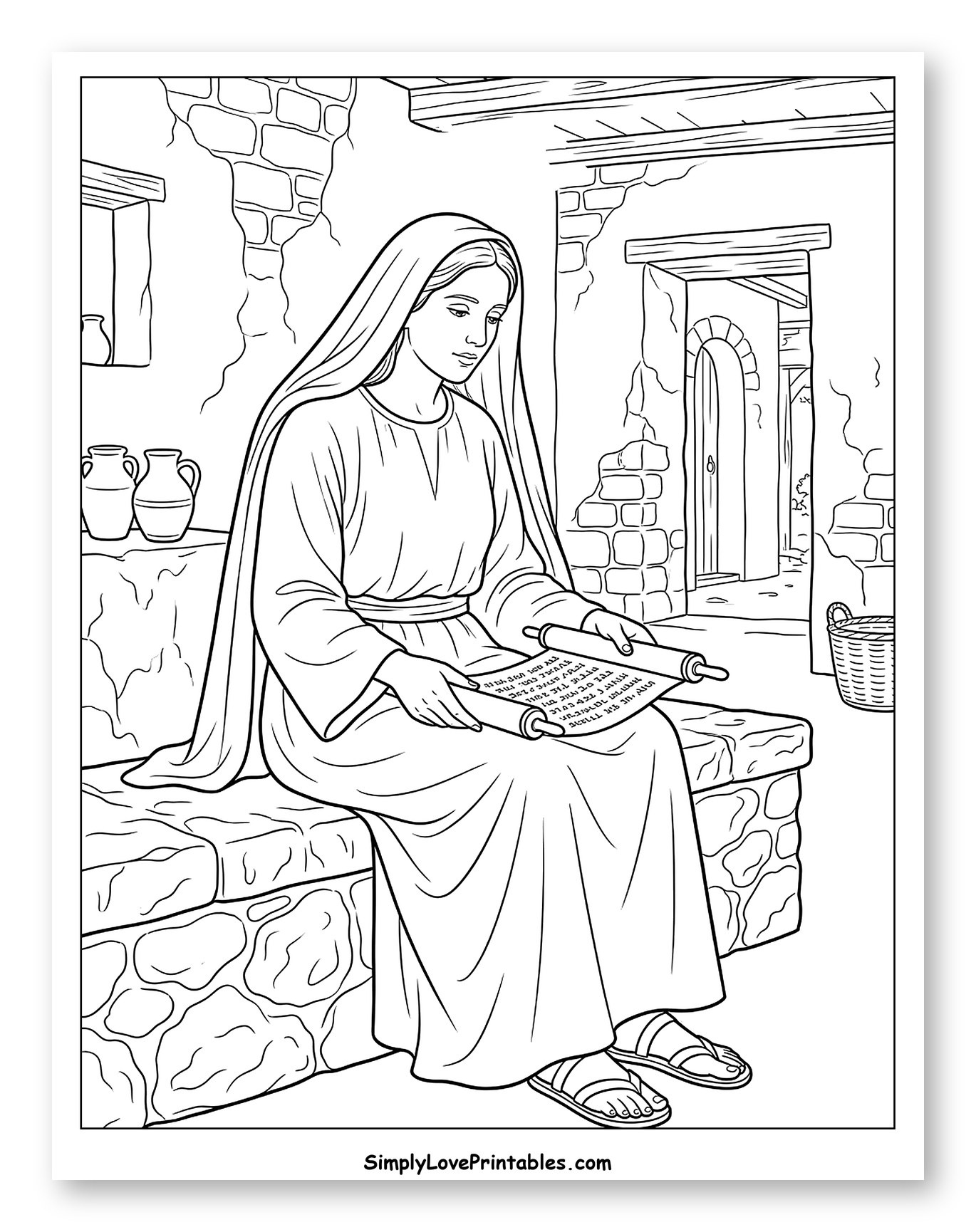 Mary Reading a Scroll in an Ancient Home