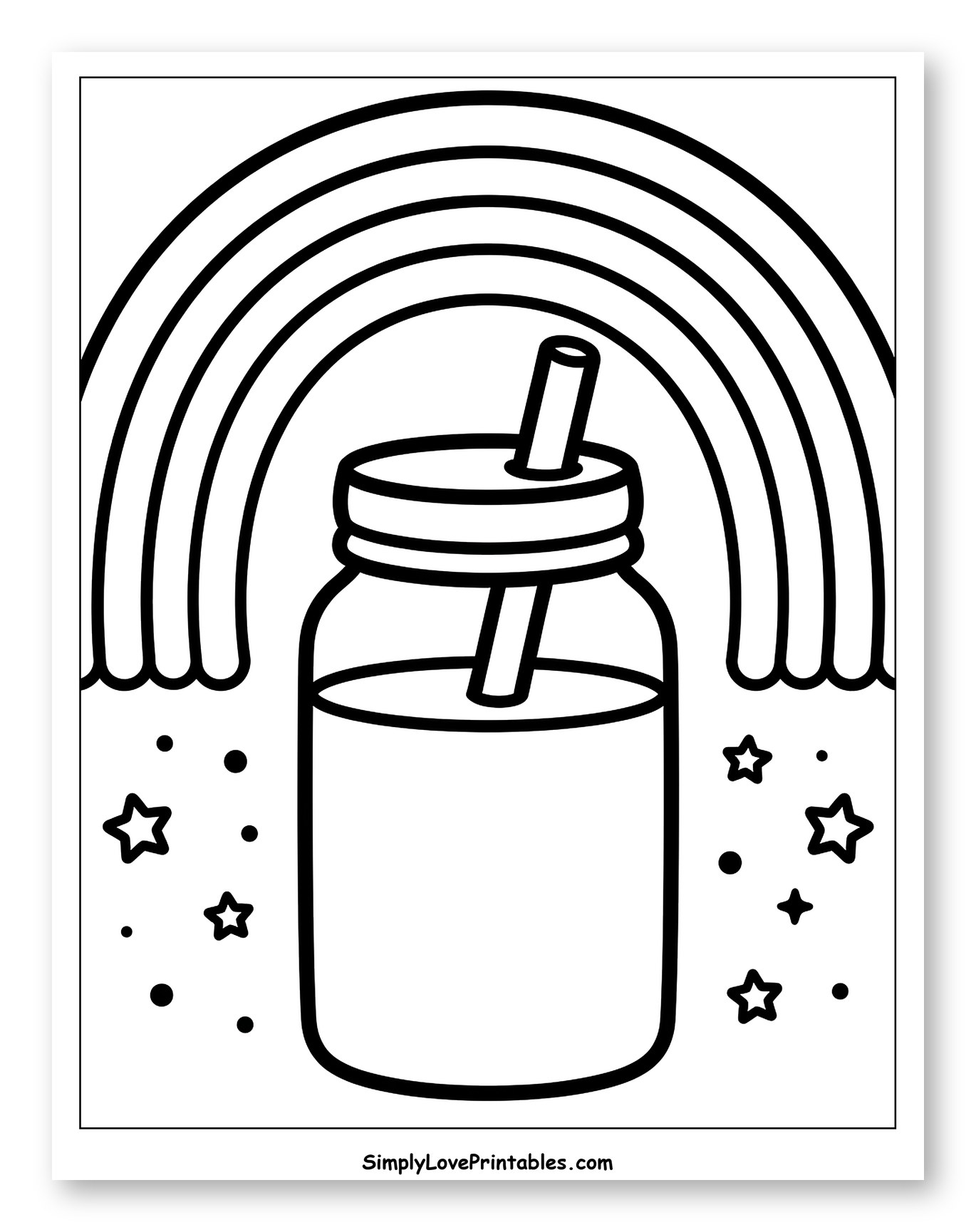 Mason Jar Drink with Rainbow and Stars Coloring Sheet for Toddlers