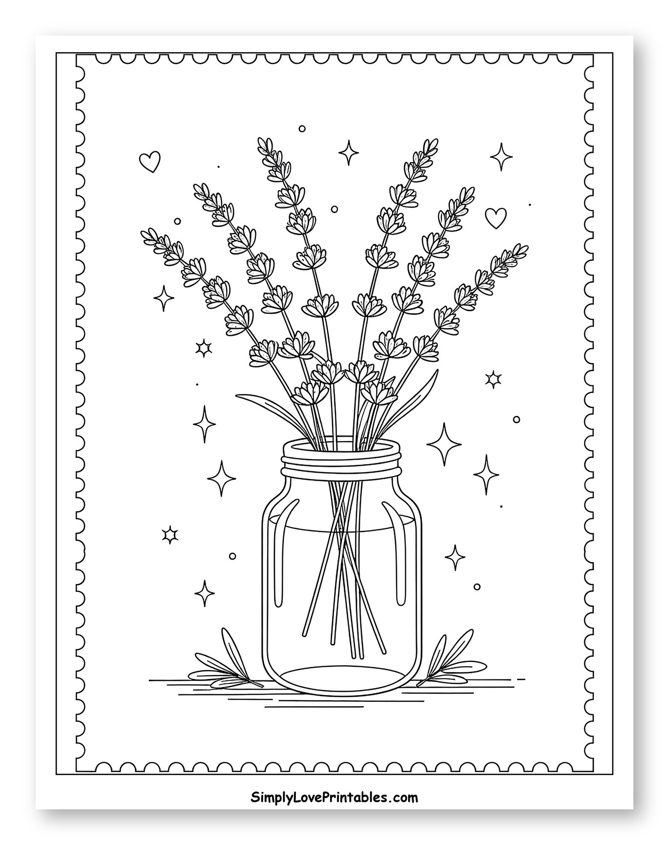 Mason Jar with Lavender and Sparkles to Color for Adults