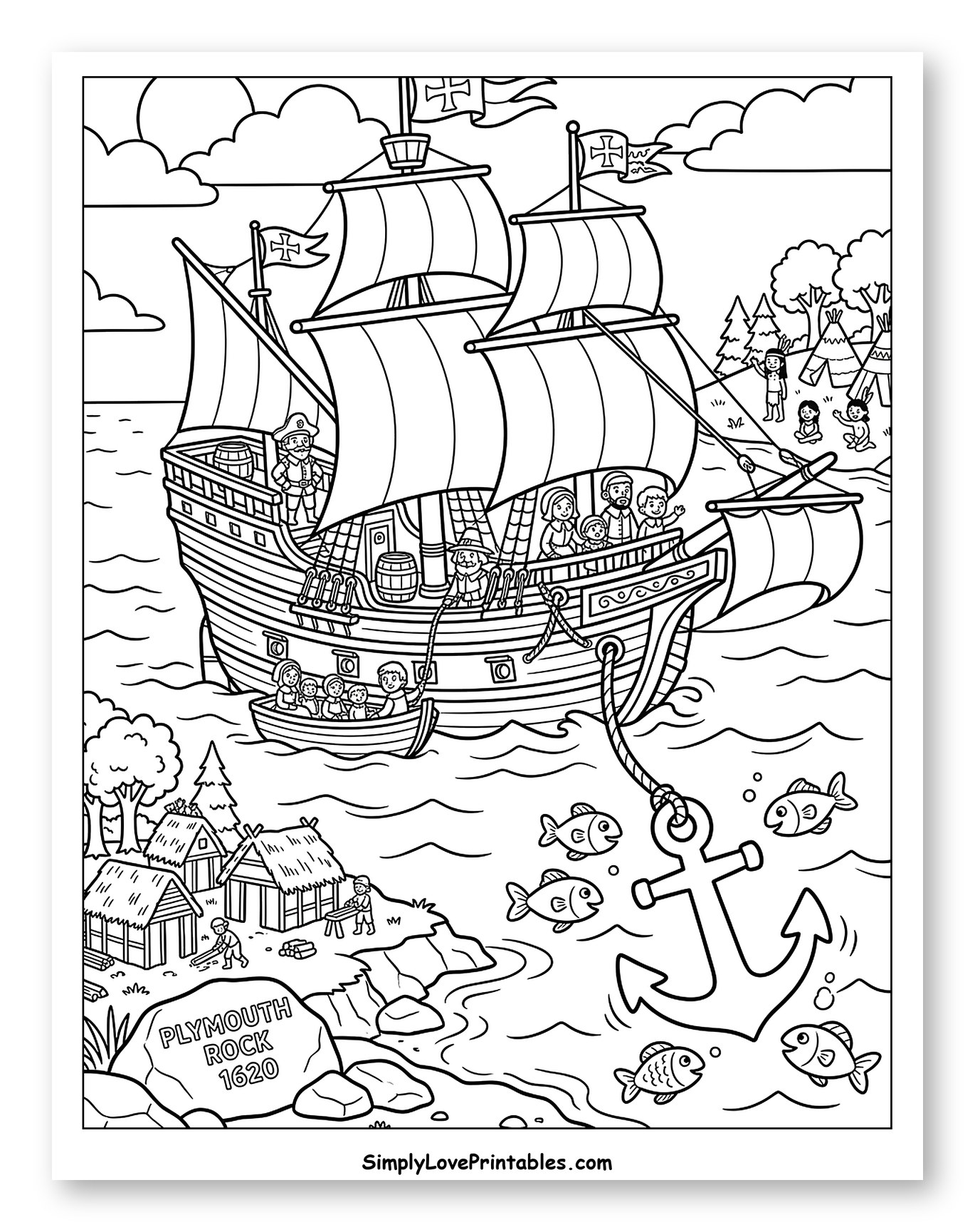 Mayflower Ship Arriving at Plymouth Rock