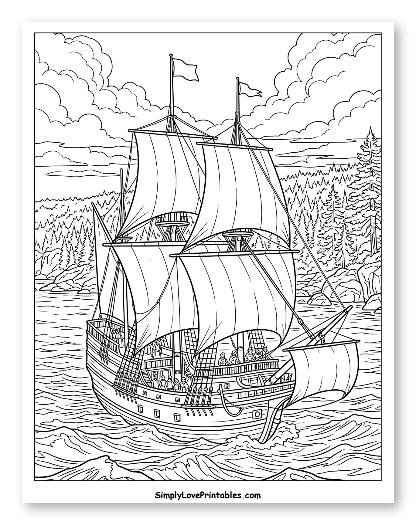 Mayflower Ship Sailing on Choppy Waters