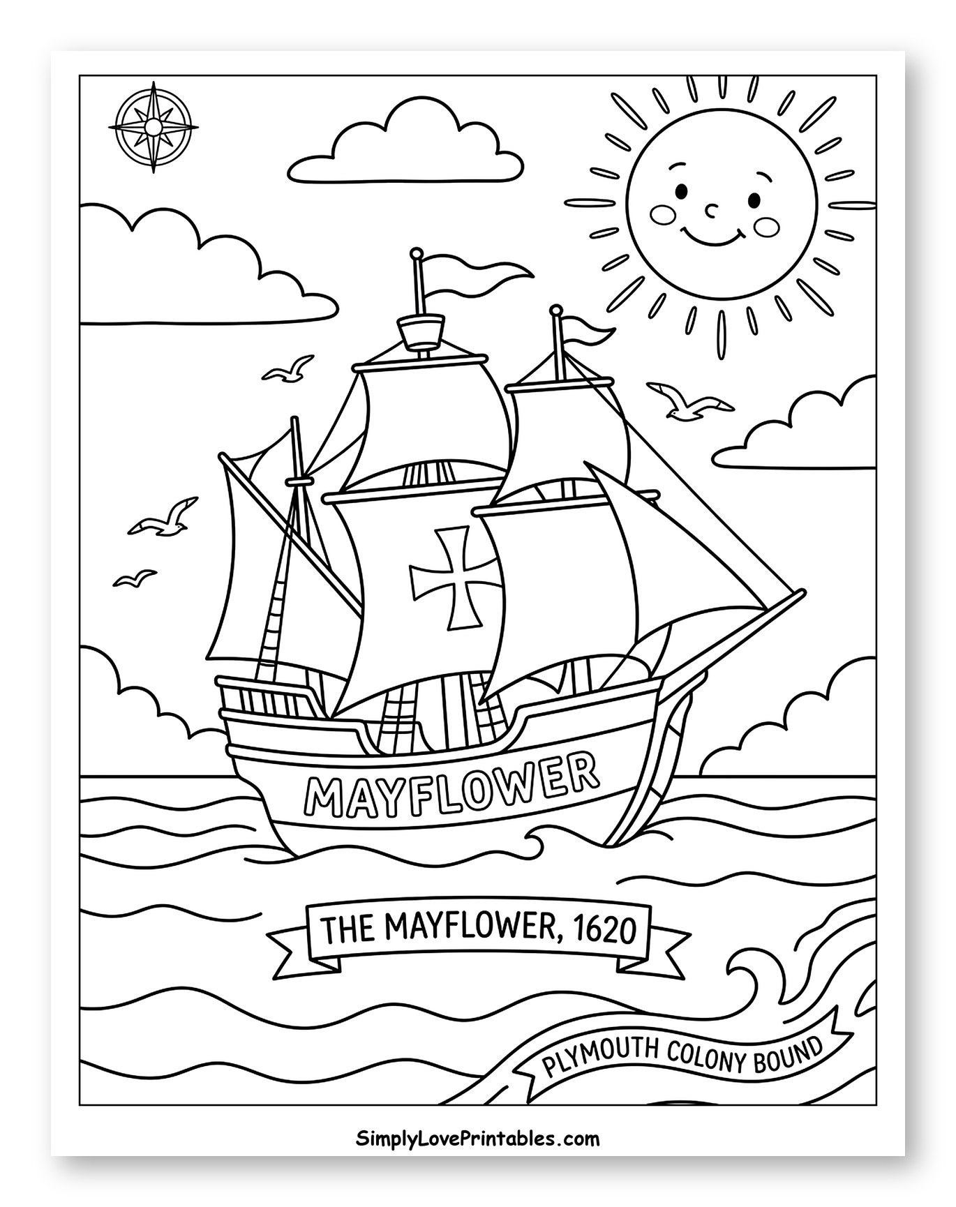 Mayflower Ship Sailing to Plymouth Colony