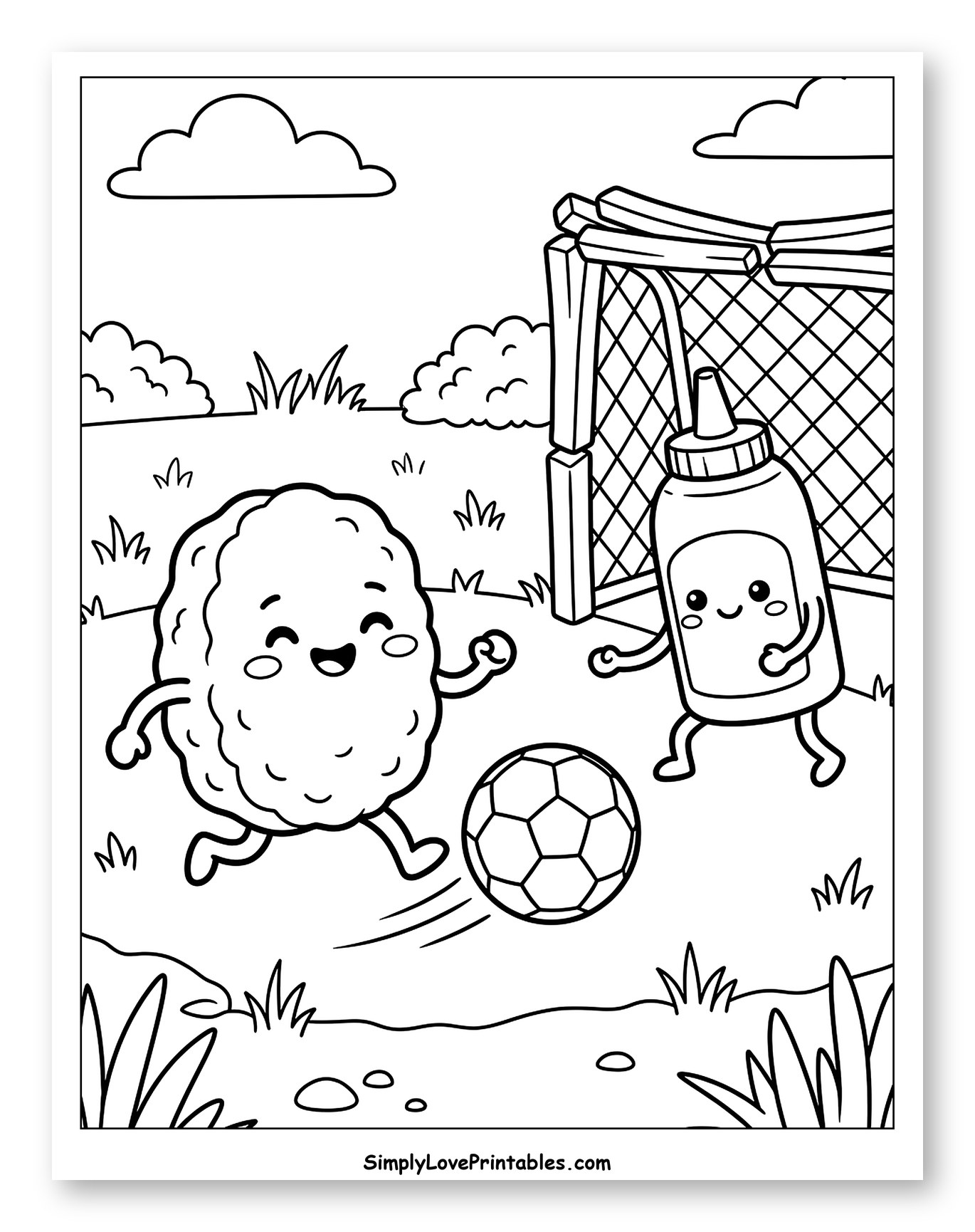 Meatball and Sauce Playing Soccer Coloring Page for Kids