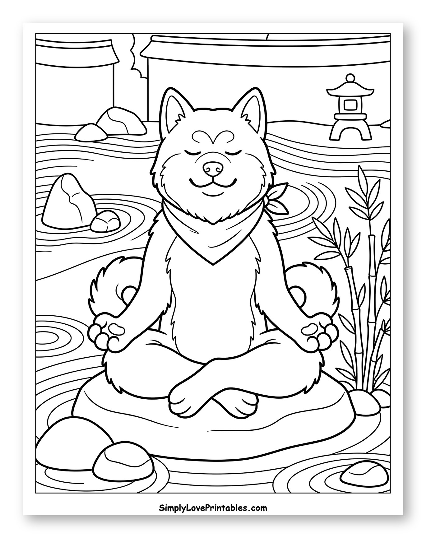 Meditating Shiba Inu Dog in Zen Garden