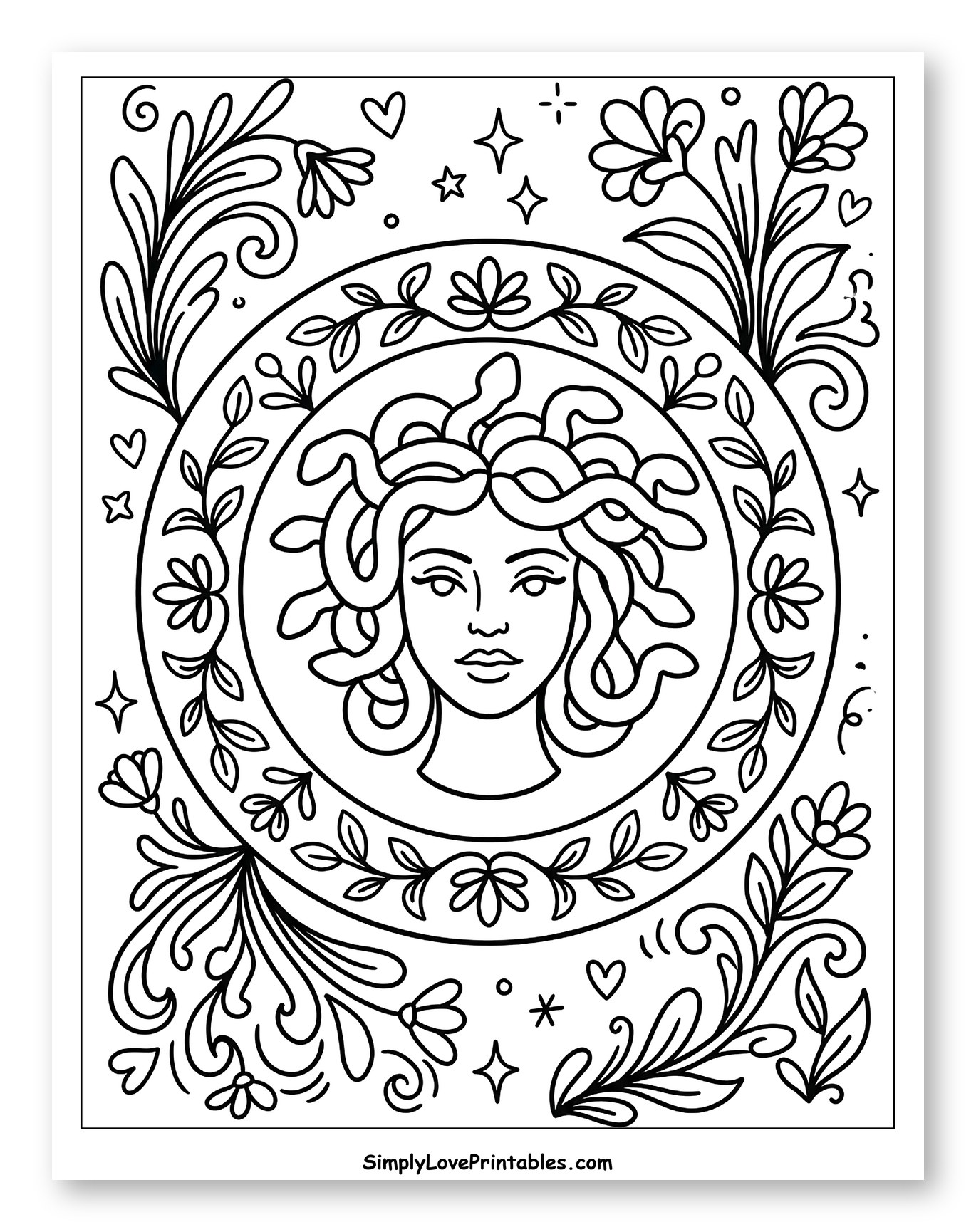Medusa Head in Botanical Circle to Color for Adults
