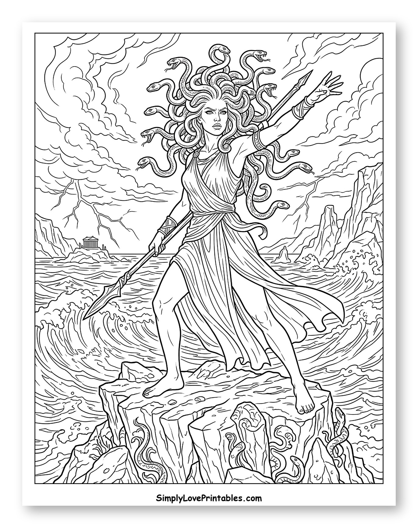 Medusa on a Rocky Outcrop in Stormy Seas