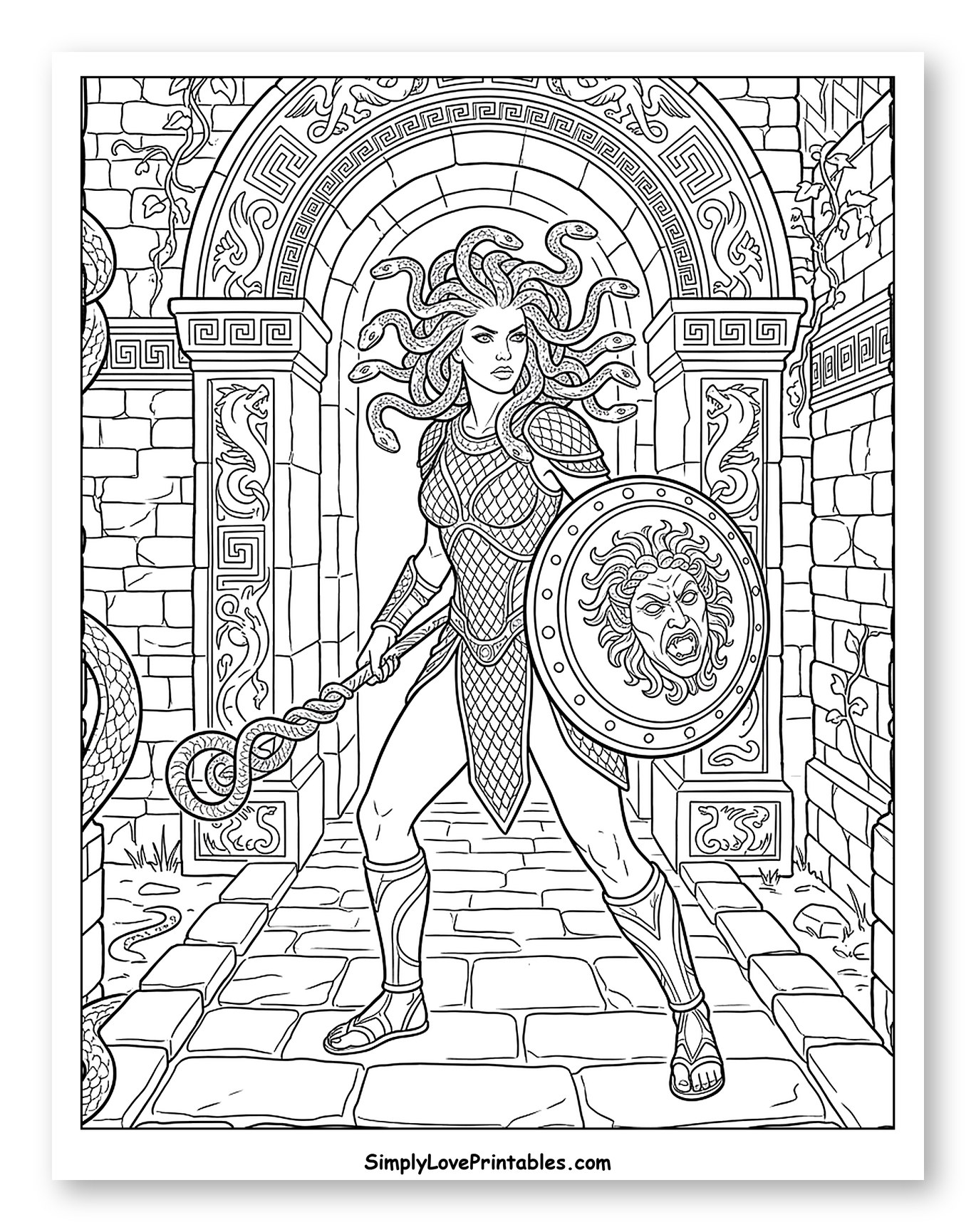 Medusa Warrior in a Stone Labyrinth