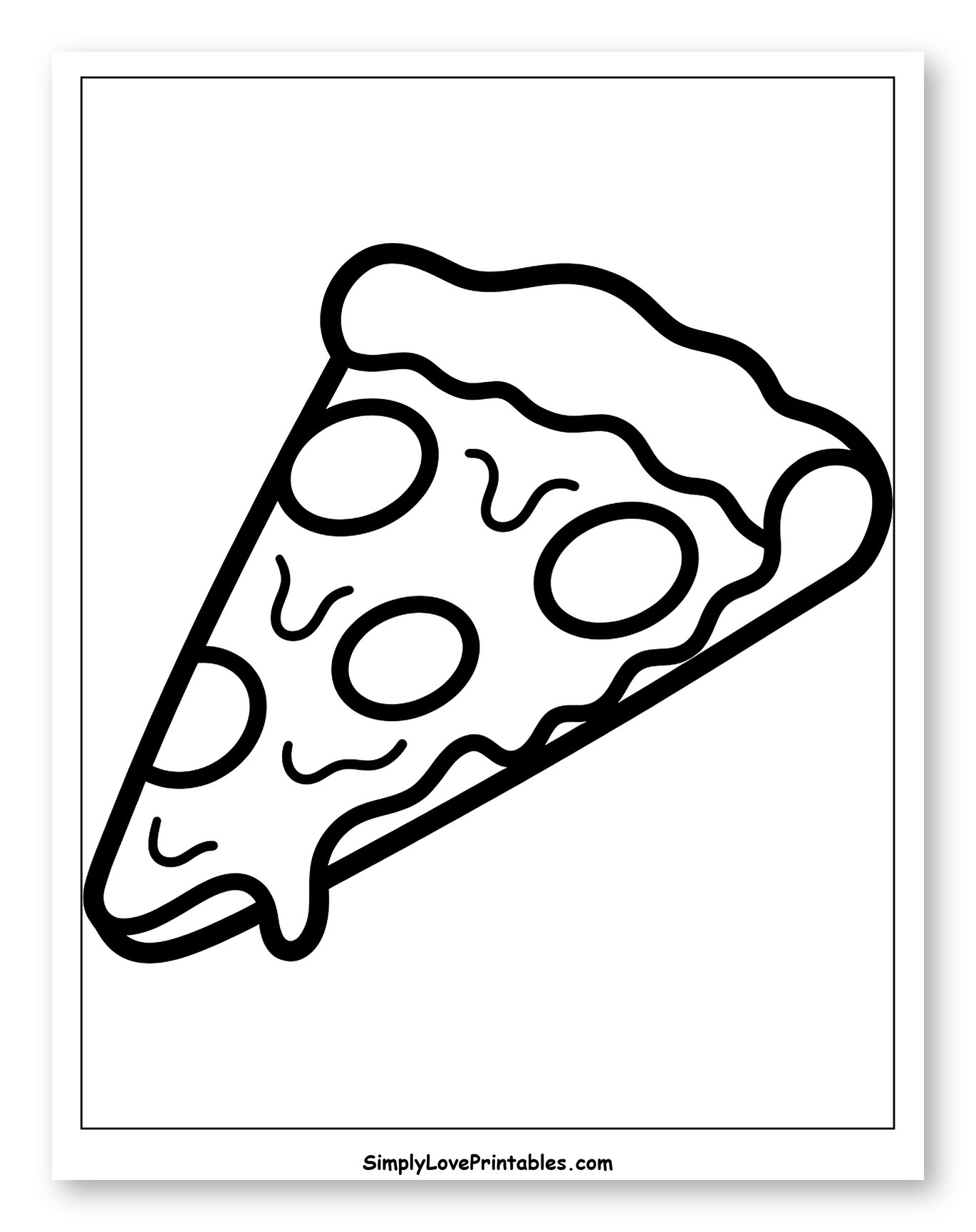 Melted Cheese Pizza Slice Outline Coloring Page for Toddlers
