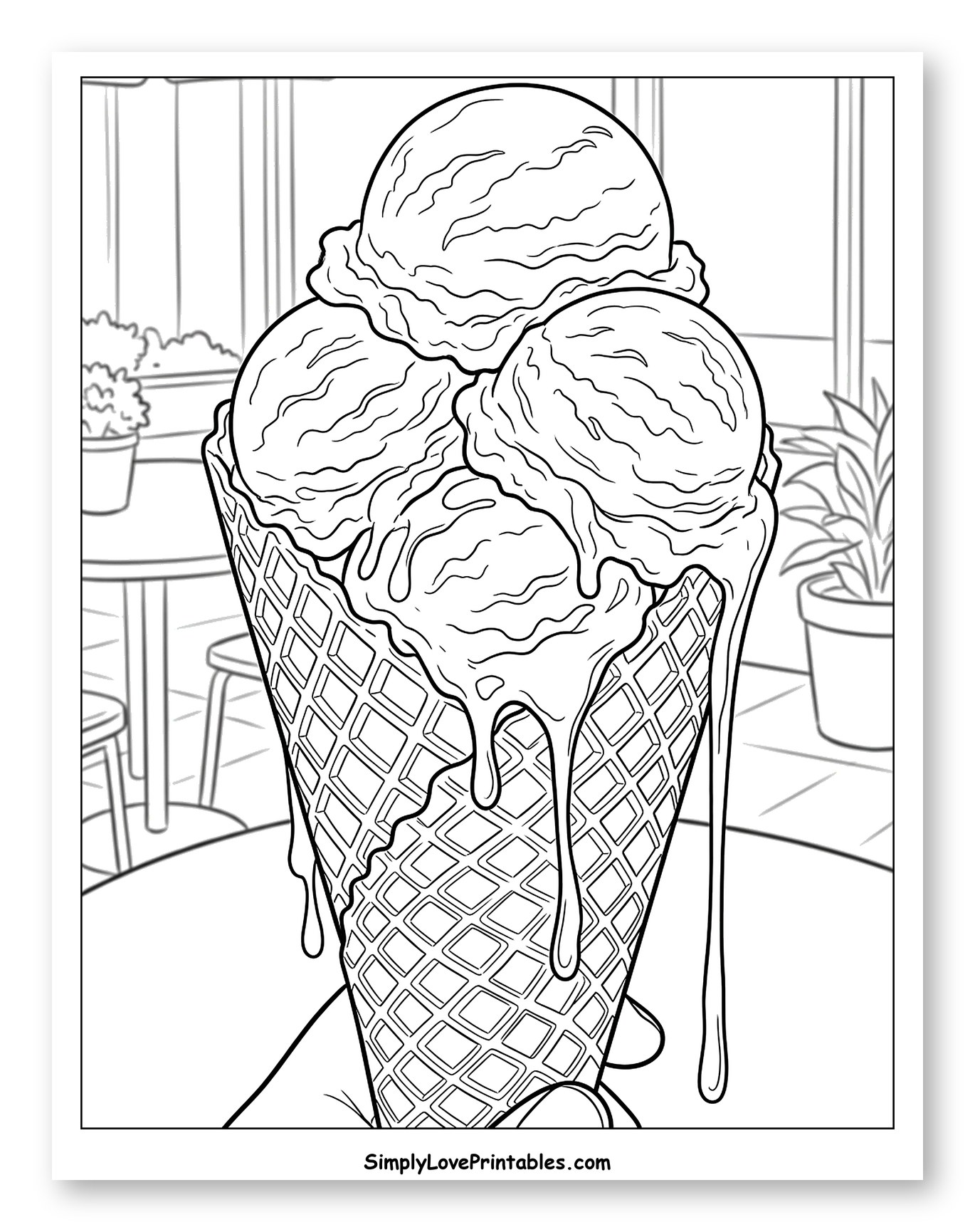 Melting Ice Cream Cone on a Sunny Day to Color