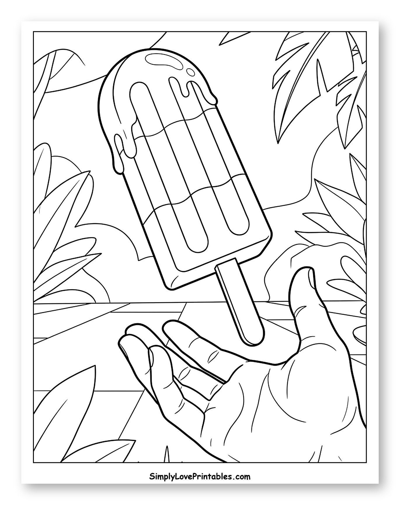 Melting Popsicle Falling into an Open Hand Coloring Page