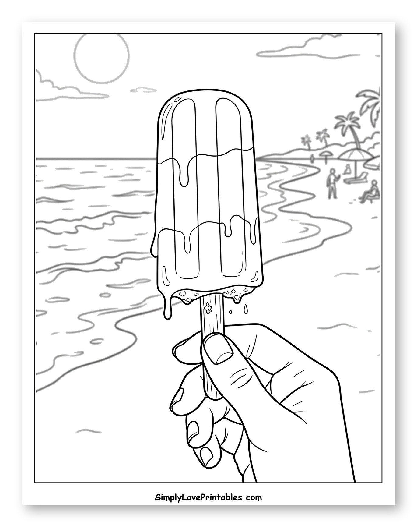 Melting Popsicle on a Sunny Beach to Color
