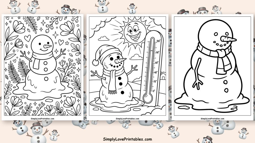 Melting snowman coloring pages featured image