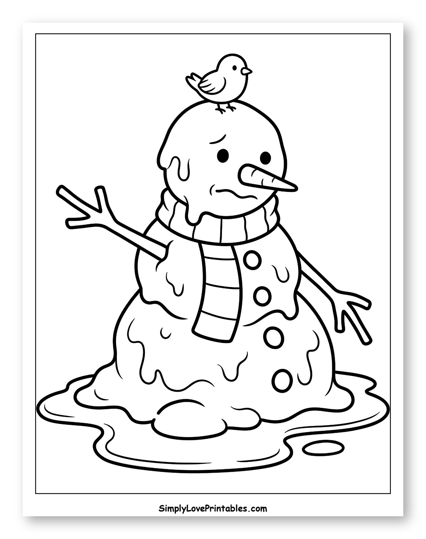 Melting Snowman with a Bird on His Head