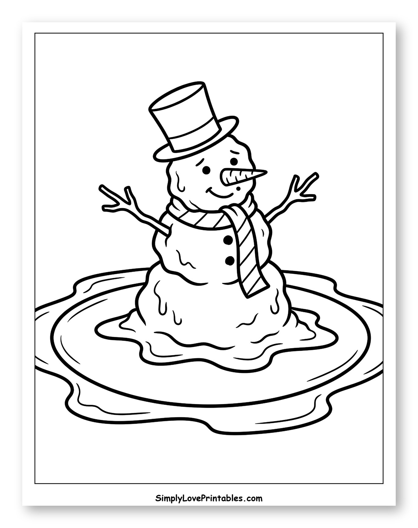 Melting Snowman with a Top Hat and Scarf
