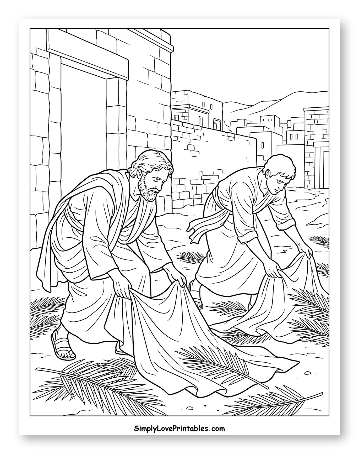 Men Spreading Cloaks and Palm Branches to Color