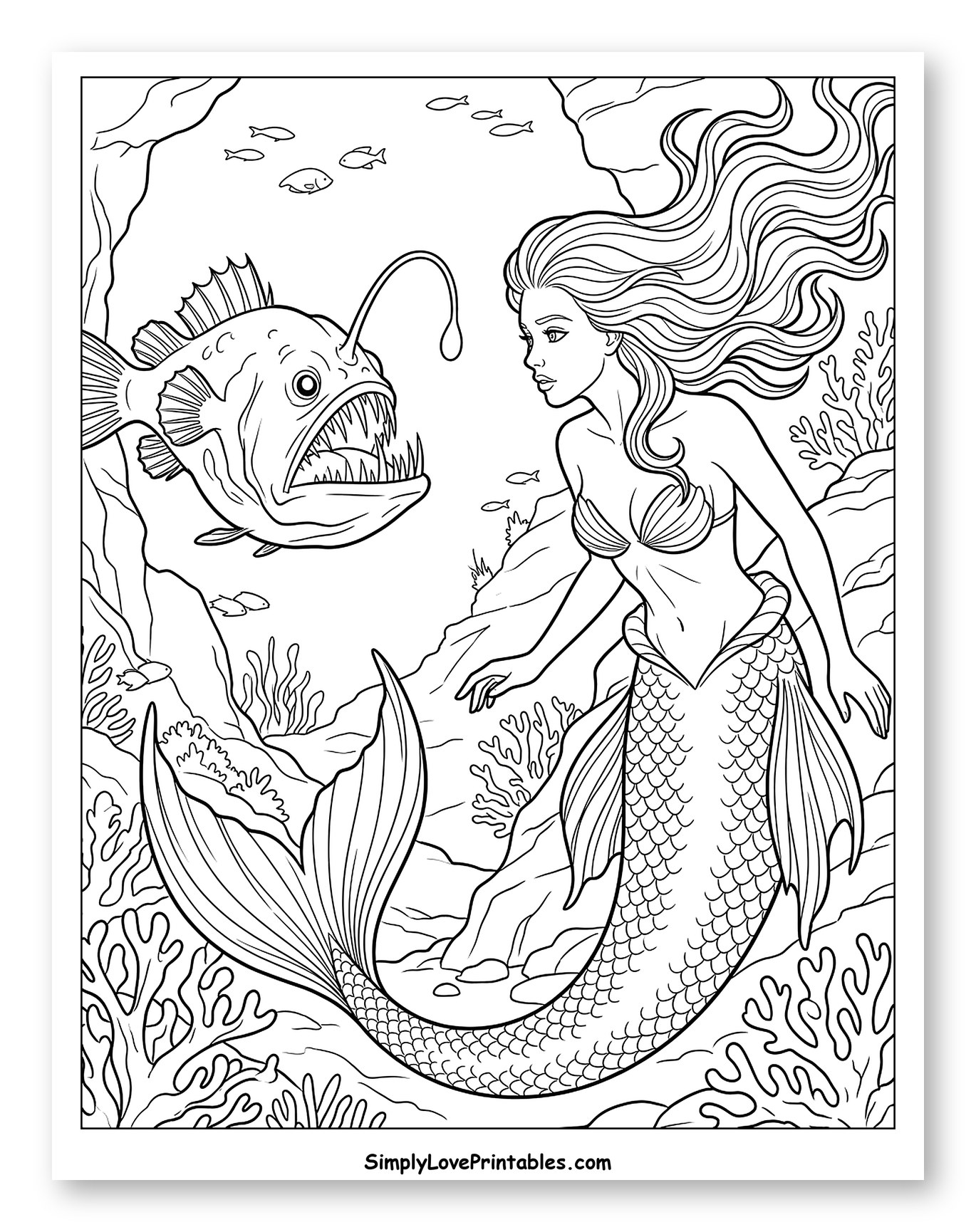 Mermaid Encountering a Deep Sea Anglerfish