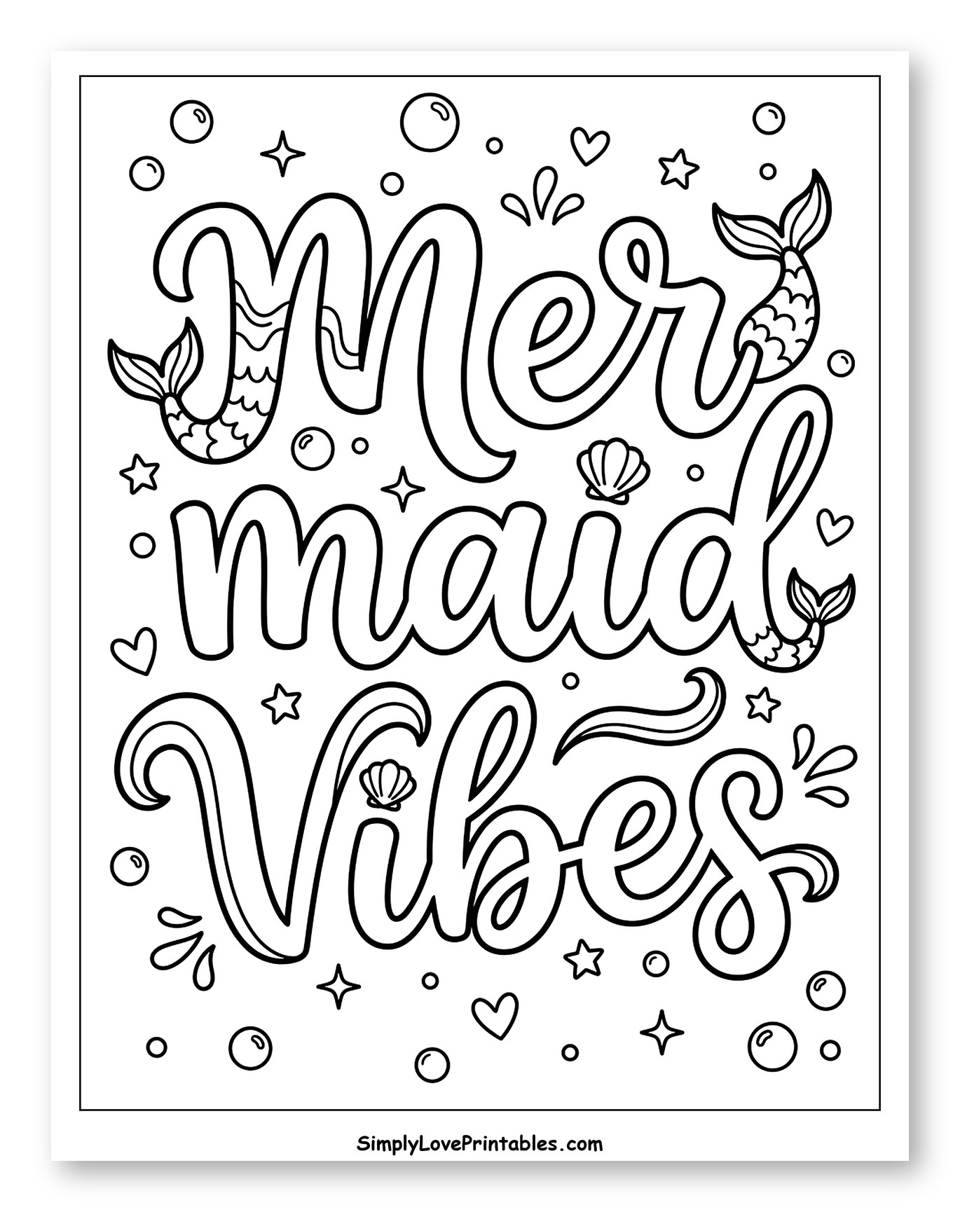 Mermaid Vibes with Tails and Seashells Coloring Sheet for Adults