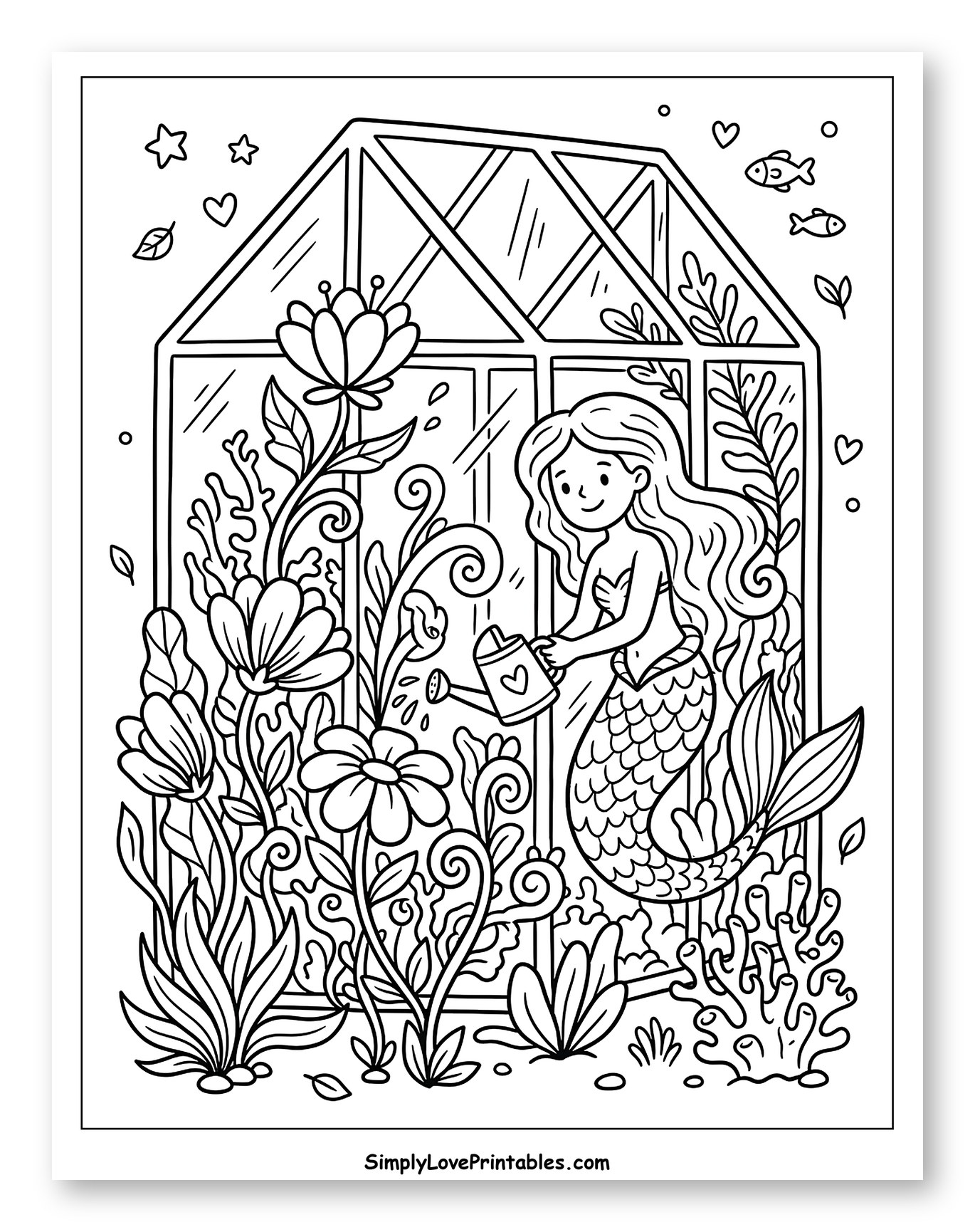Mermaid Watering Plants in a Greenhouse Garden
