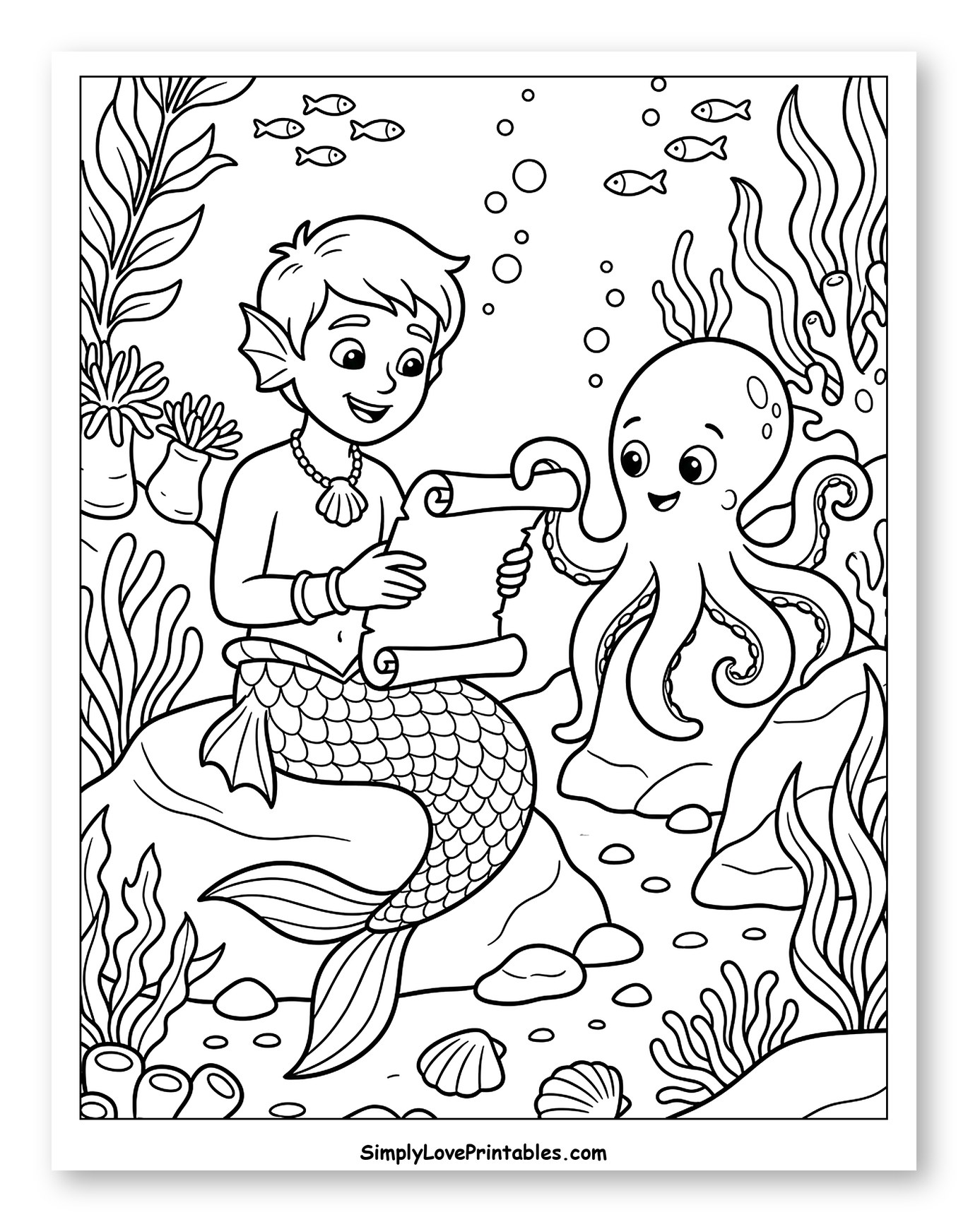 Merman and Octopus Reading a Scroll