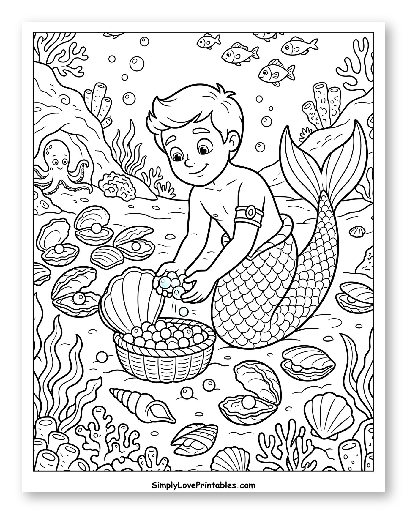 Merman Collecting Pearls from Oysters