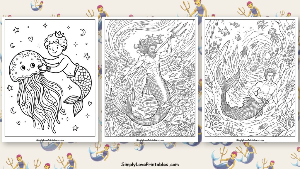 Merman coloring pages featured image