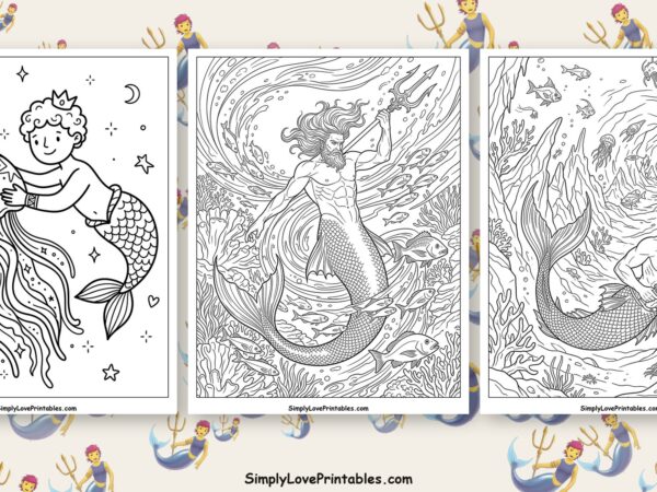 Merman coloring pages featured image