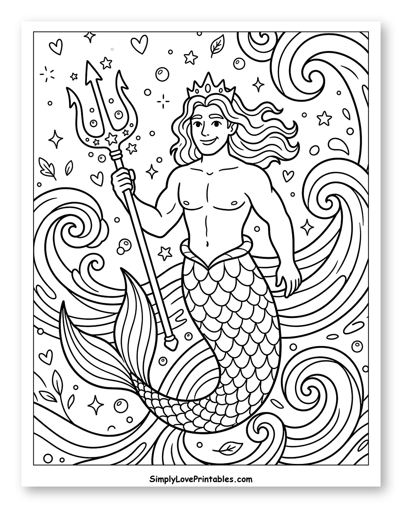 Merman Holding a Trident Among Waves