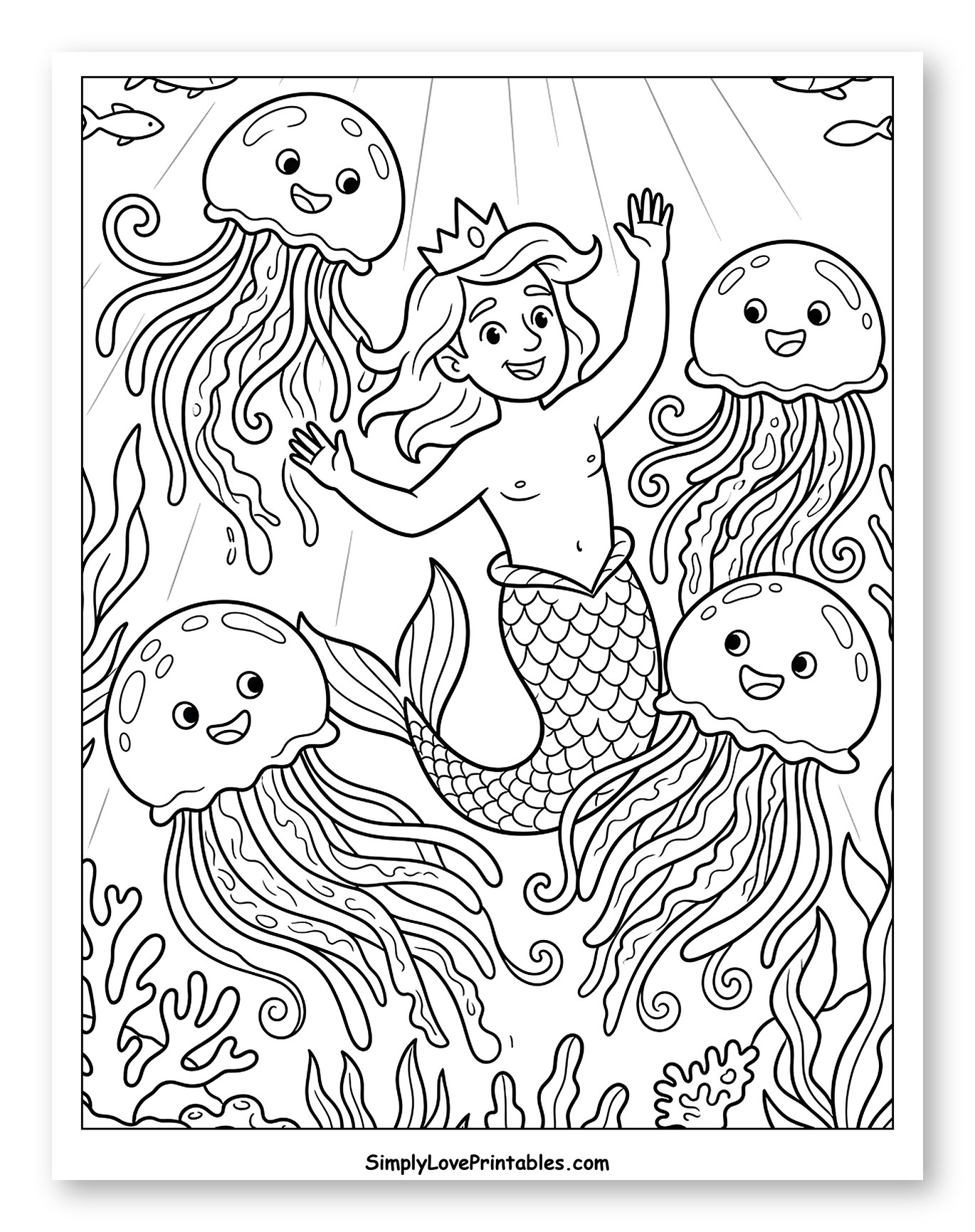 Merman King Playing with Happy Jellyfish