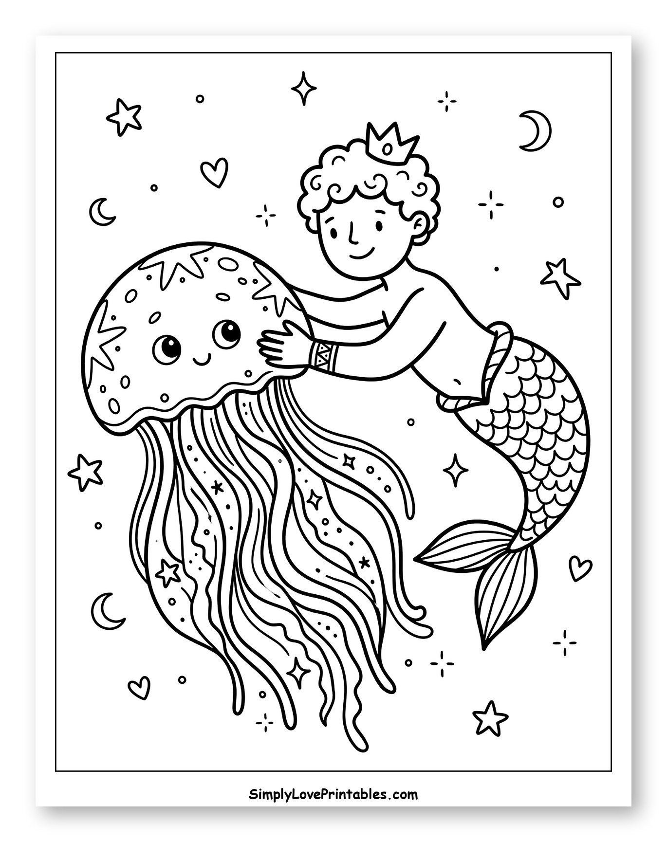 Merman Prince Embracing a Jellyfish Friend
