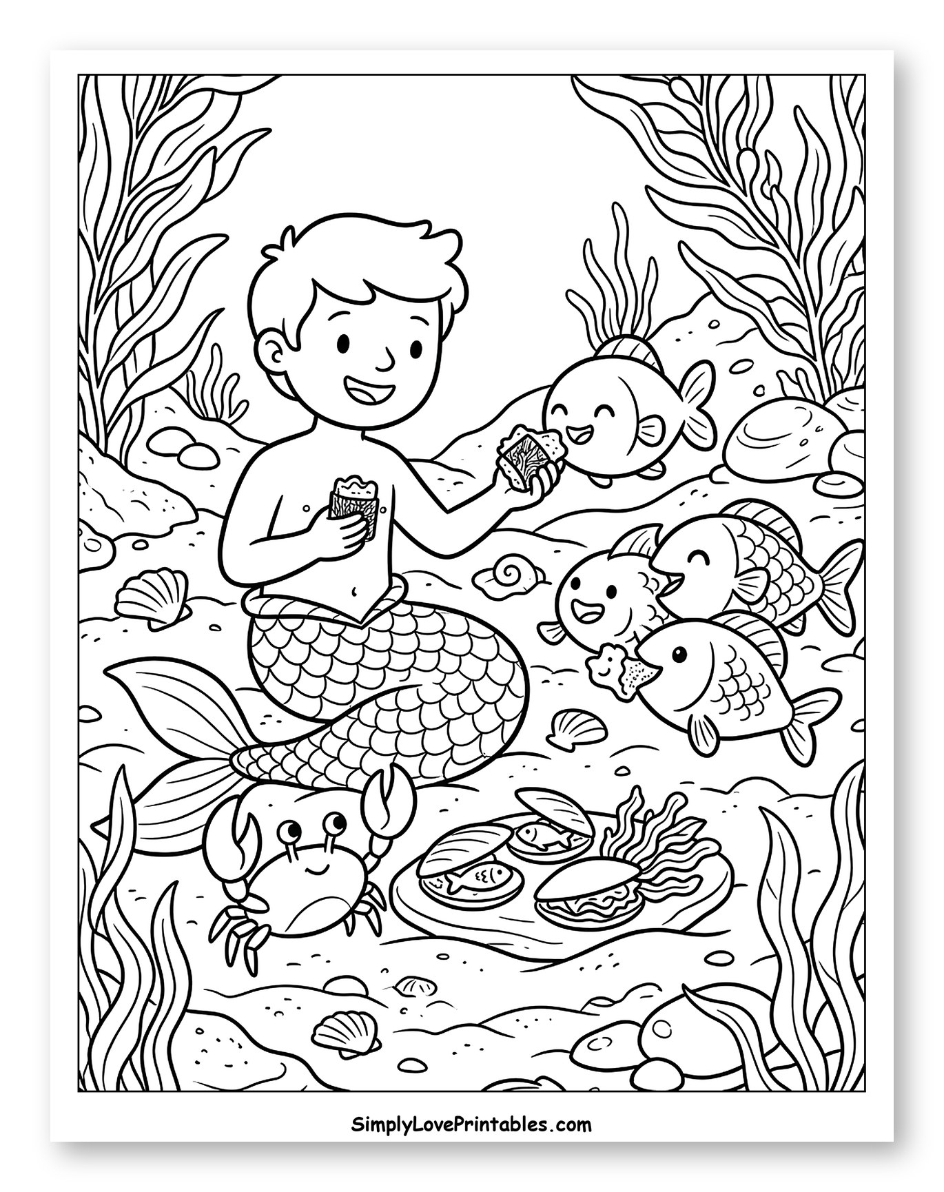 Merman Sharing Food with Fish Underwater