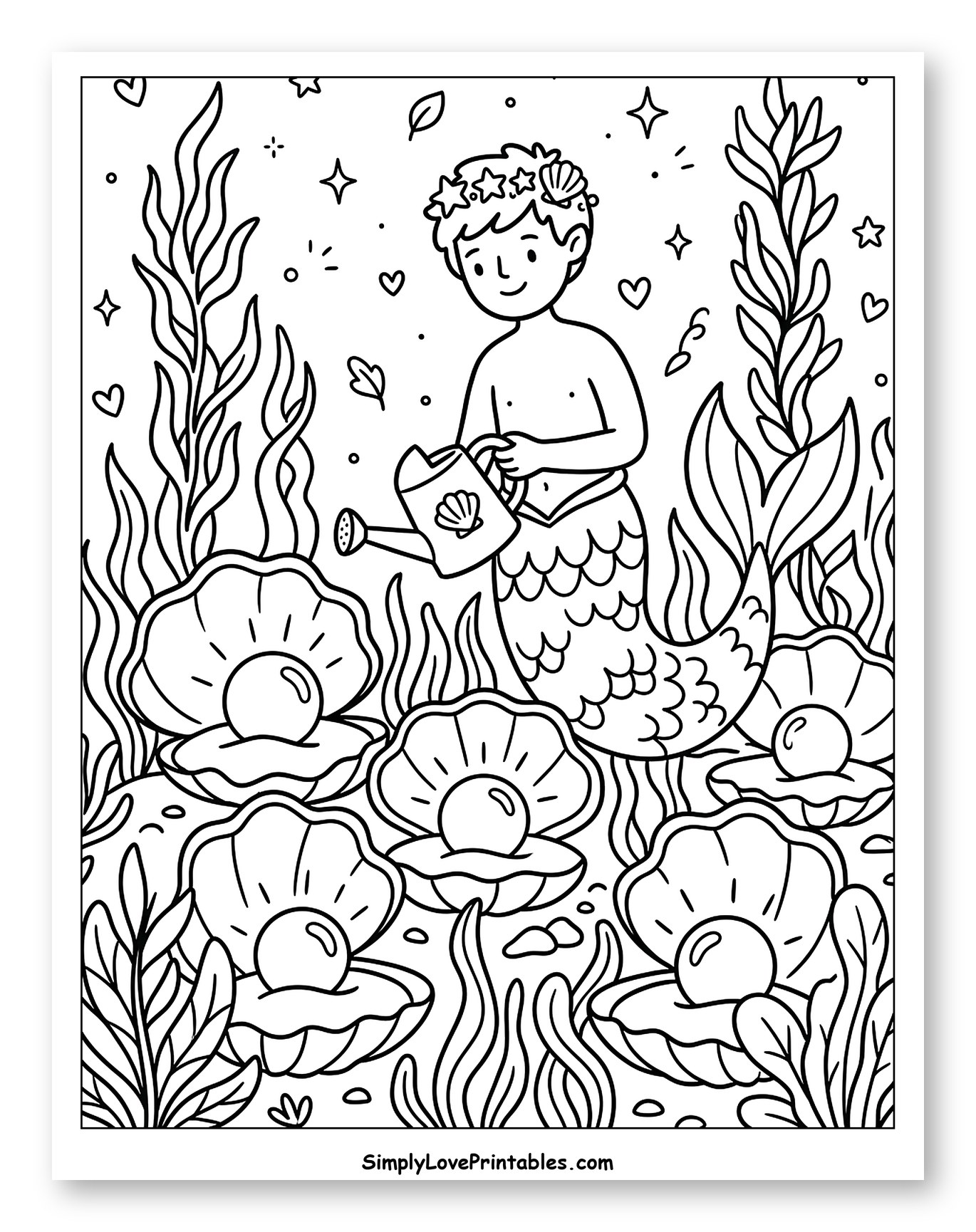 Merman Watering Pearls in Oysters